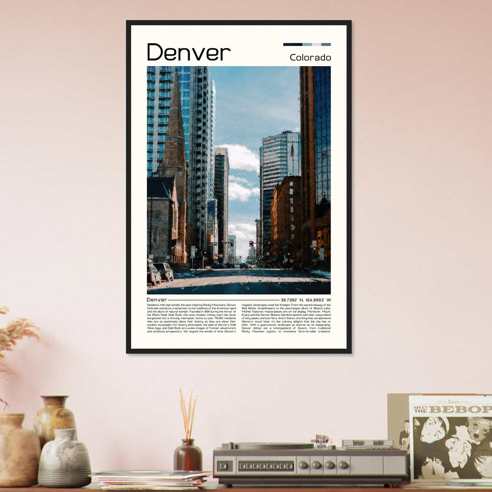 Denver Colorado Cityscape Poster Print, Denver Colorado Digital Oil Paint Poster DS-3
