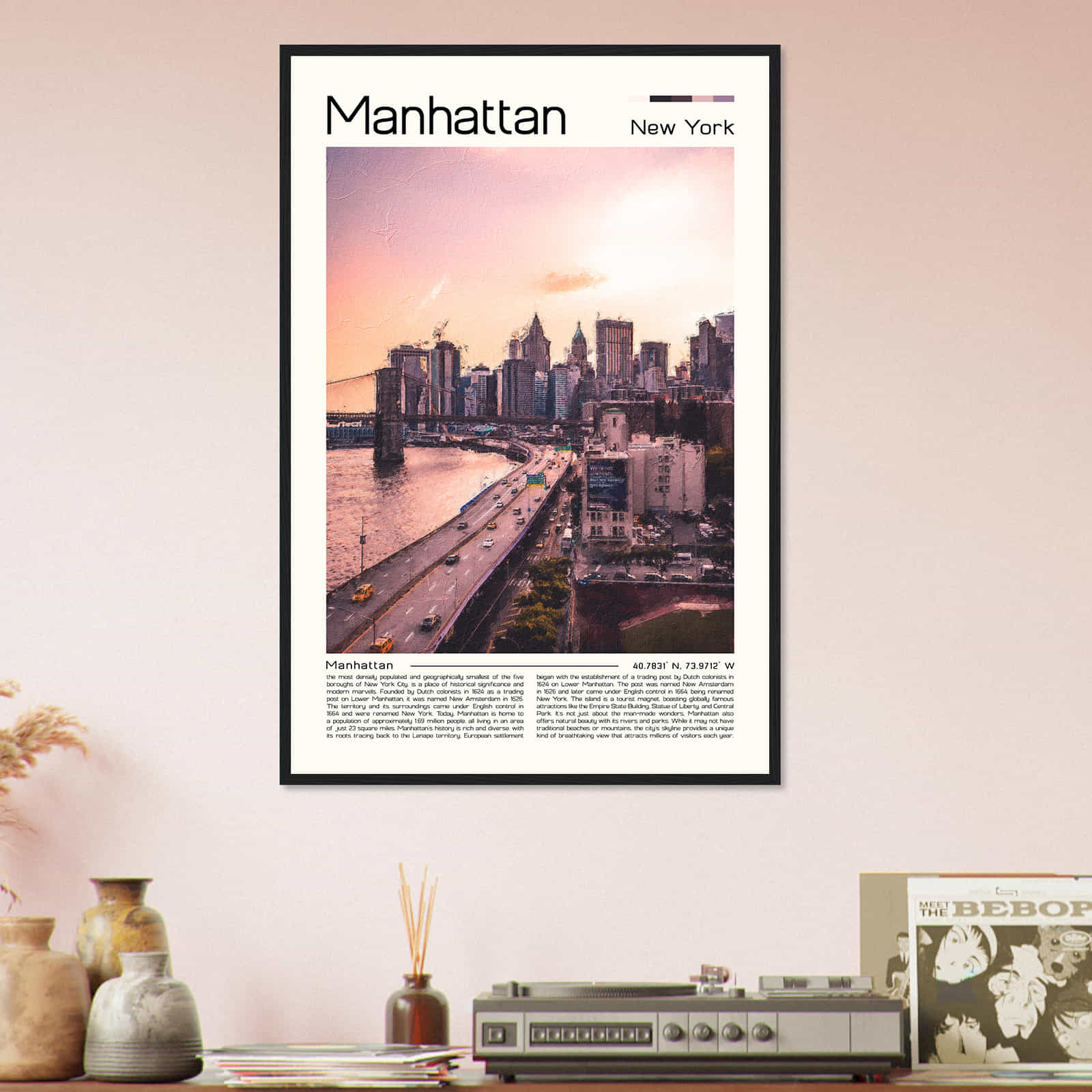 Manhattan New York Cityscape Poster Print, Manhattan New York Digital Oil Paint Poster DS-2