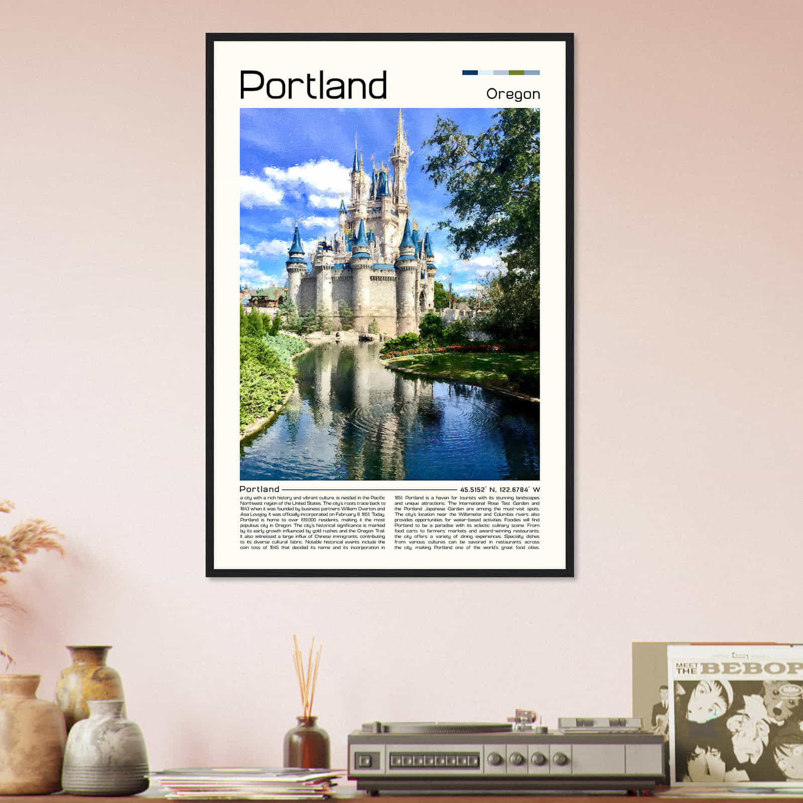 Portland Oregon Cityscape Poster Print, Portland Oregon Digital Oil Paint Poster DS-4