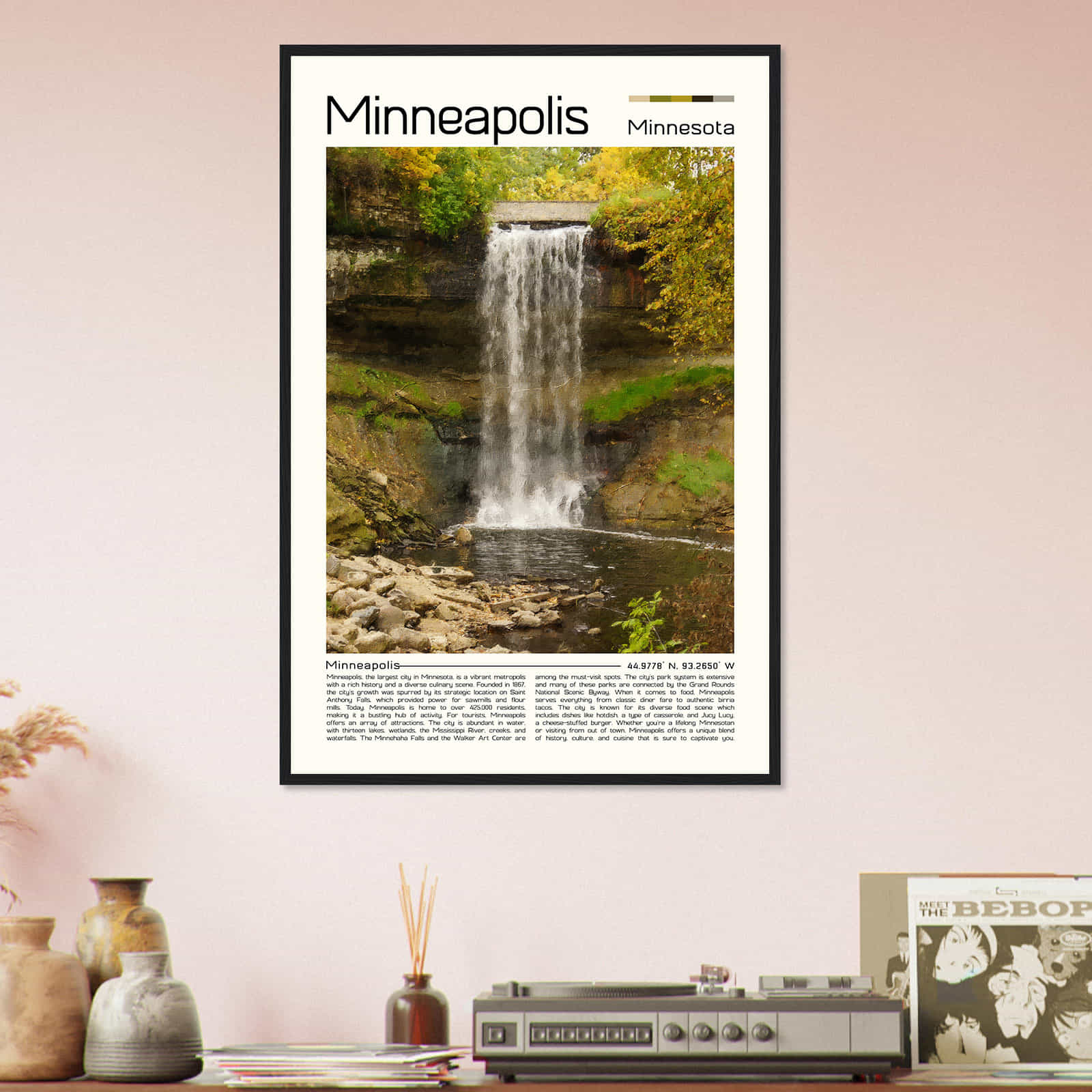 Minnehaha Falls Minneapolis Cityscape Poster Print, Minnehaha Falls Minneapolis Digital Oil Paint Poster DS-1