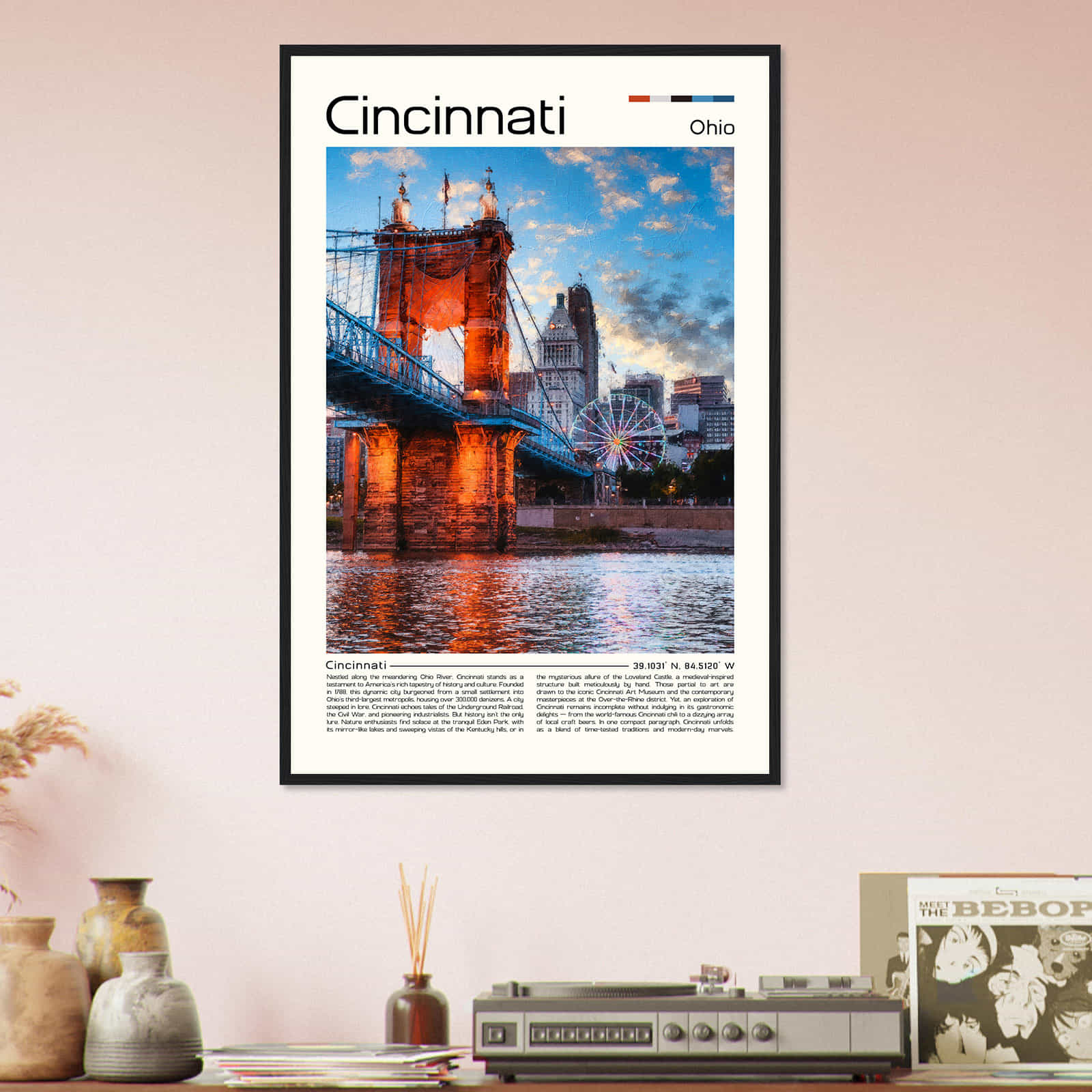 Cincinnati Ohio Cityscape Poster Print, Cincinnati Ohio Digital Oil Paint Poster DS-3