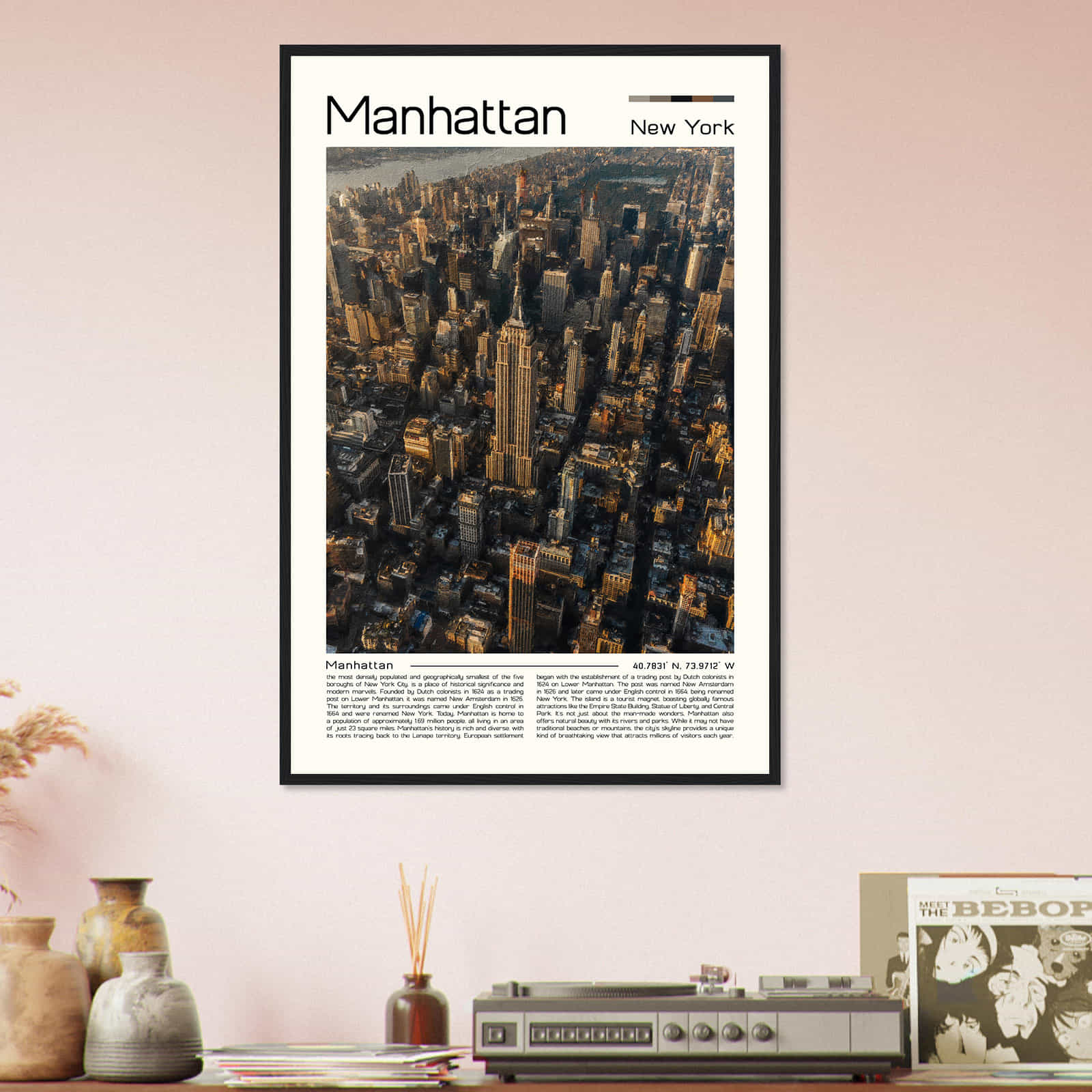 Manhattan New York Cityscape Poster Print, Manhattan New York Digital Oil Paint Poster DS-5
