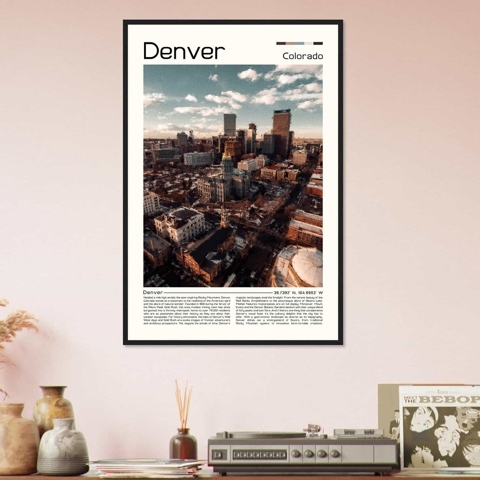 Denver Colorado Cityscape Poster Print, Denver Colorado Digital Oil Paint Poster DS-1
