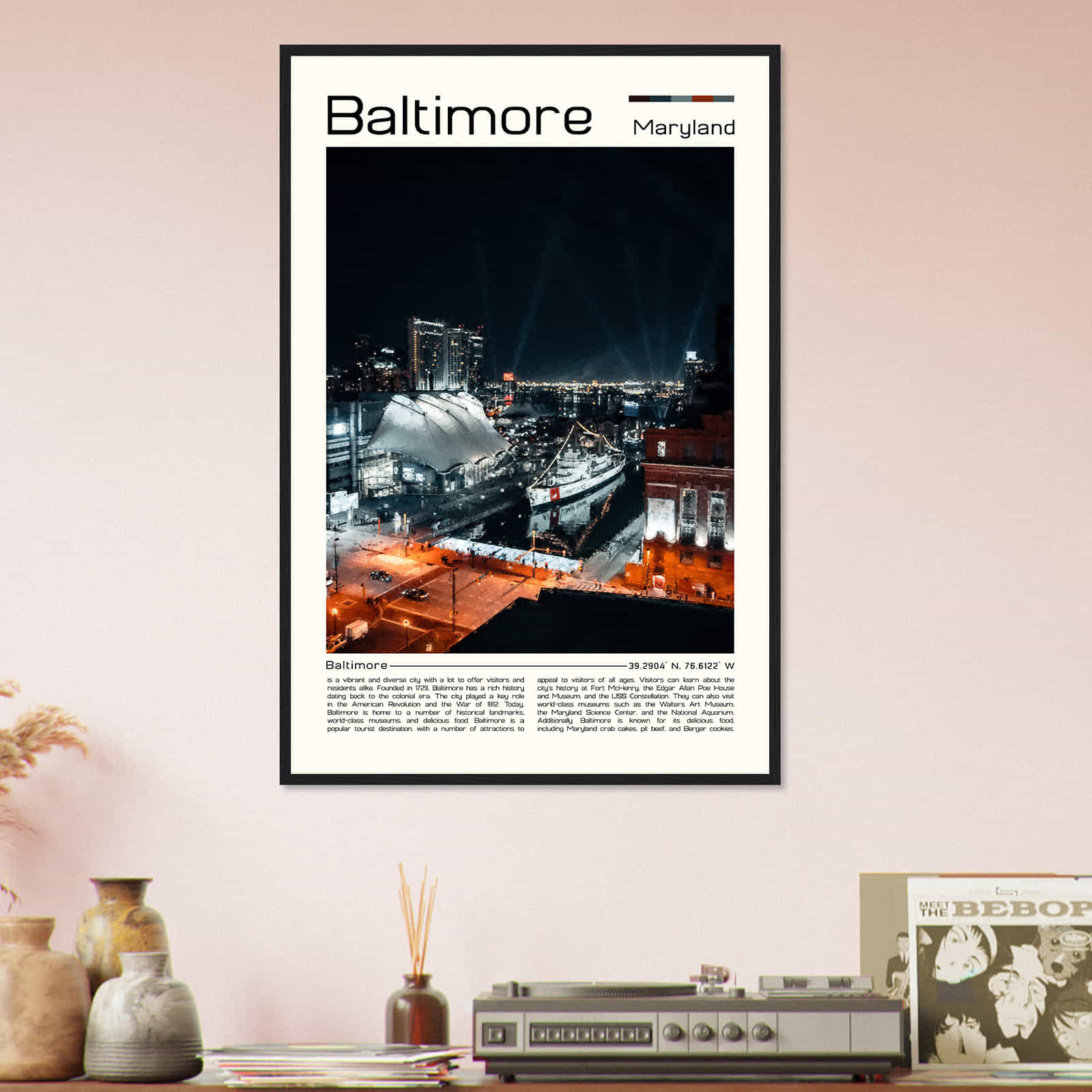 Baltimore Maryland Cityscape Poster Print, Baltimore Maryland Digital Oil Paint Poster DS-3