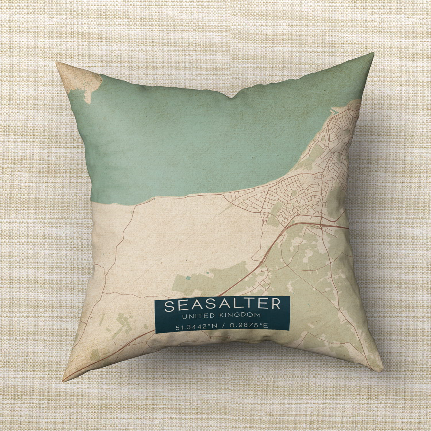 Vintage Seasalter United Kingdom Map Pillow, Custom Double Sided Pillow Custom Maps & Posters