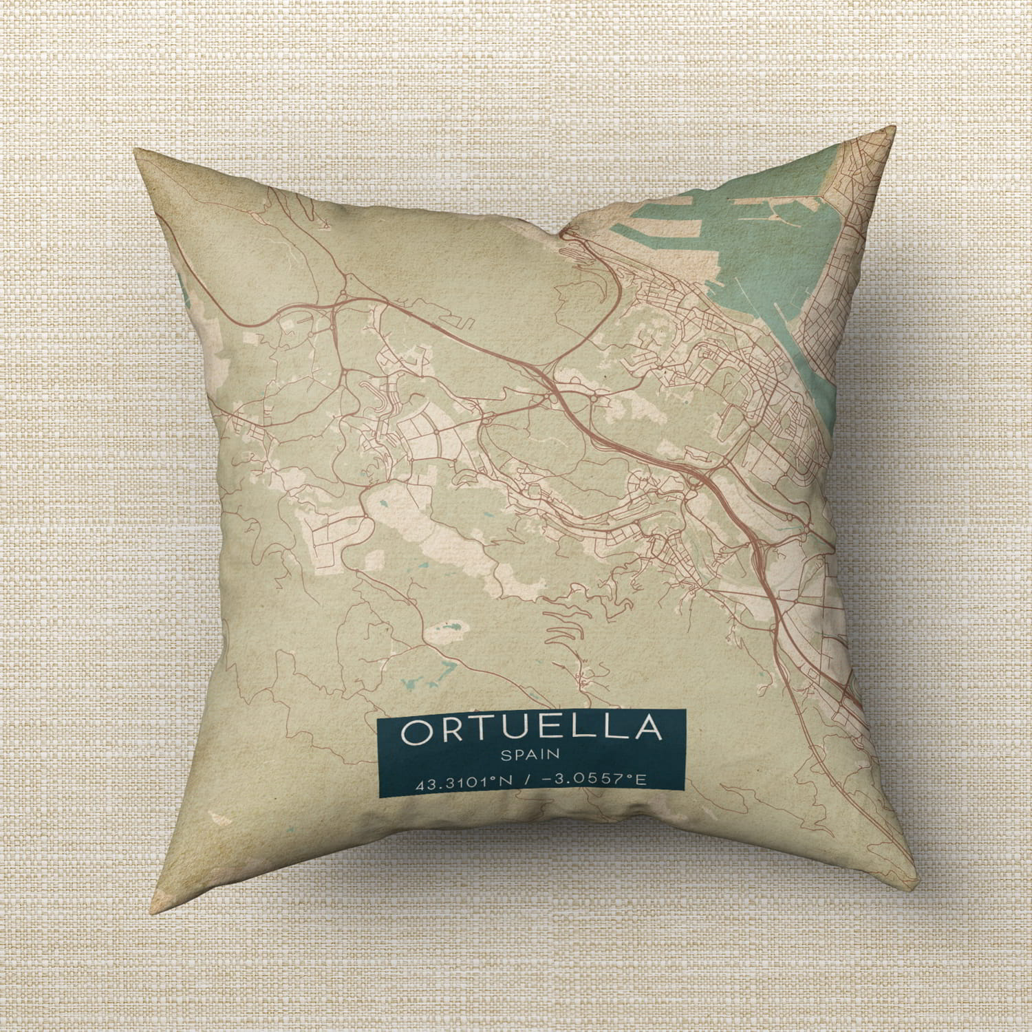 Vintage Ortuella Spain Map Pillow, Custom Double Sided Pillow Custom