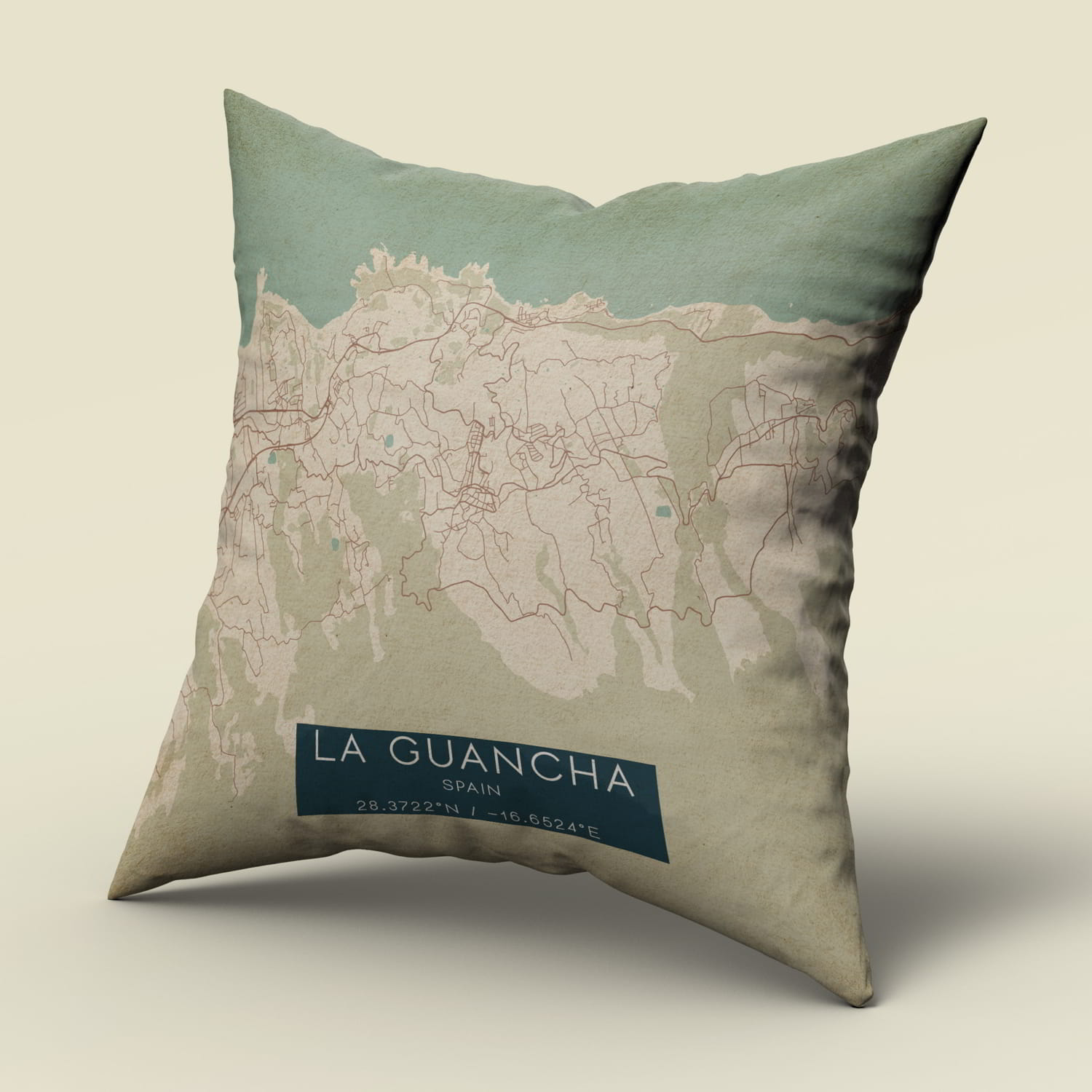 Vintage La Guancha Spain Map Pillow, Custom Double Sided Pillow