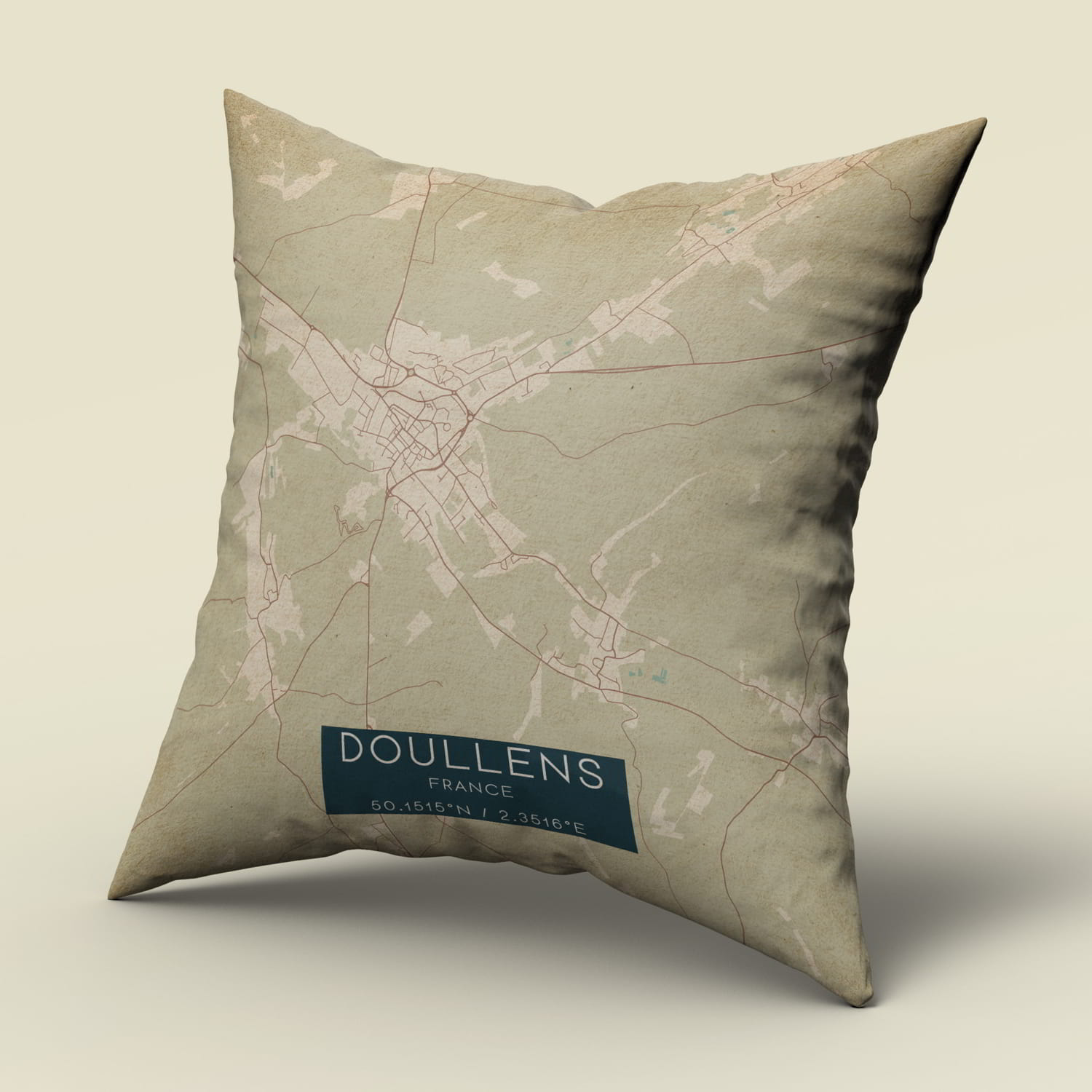 Vintage Doullens France Map Pillow, Custom Double Sided Pillow Custom