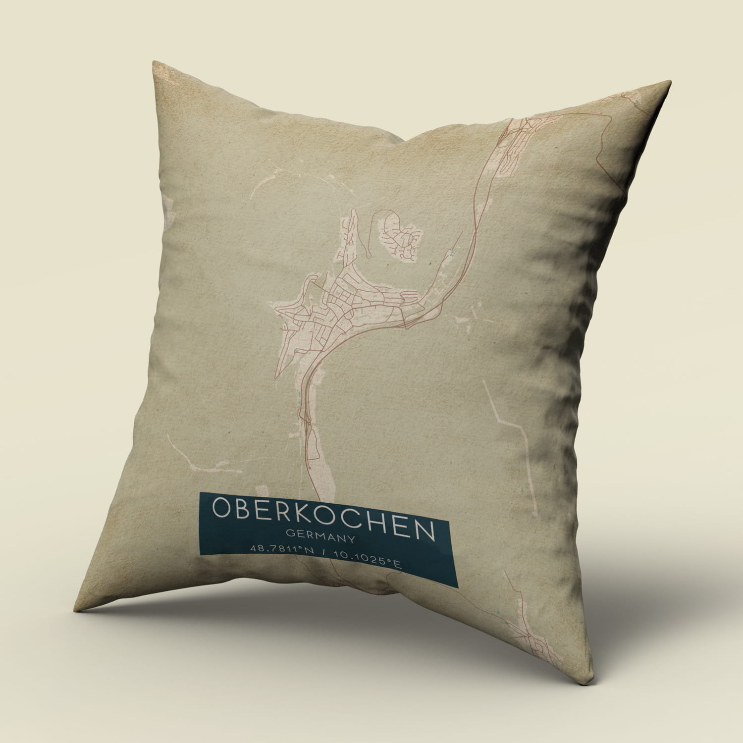 Vintage Oberkochen Germany Map Pillow, Custom Double Sided Pillow