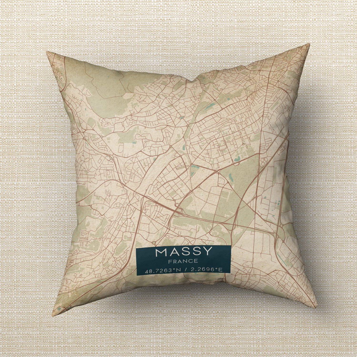 Vintage Massy France Map Pillow, Custom Double Sided Pillow Custom