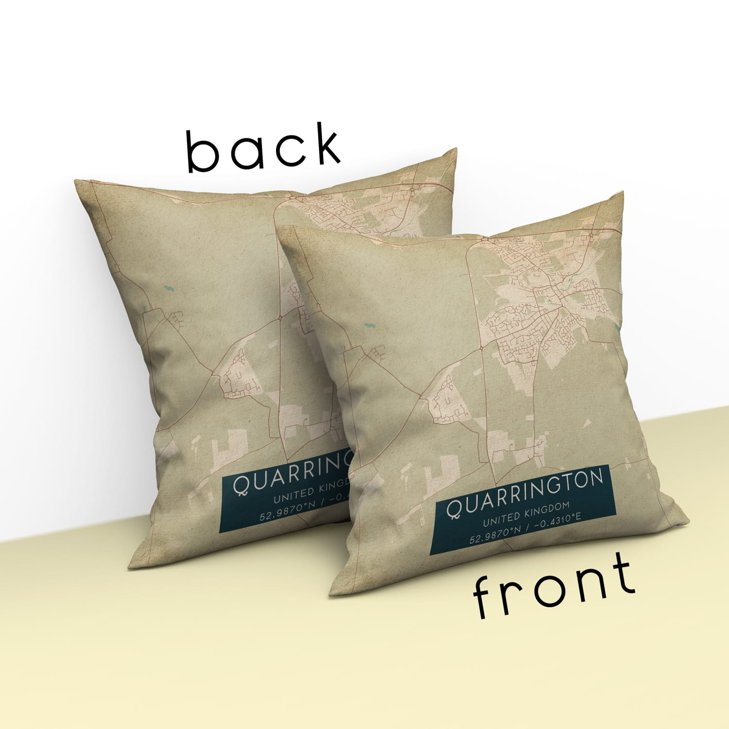 Vintage Quarrington United Kingdom Map Pillow, Custom Double Sided