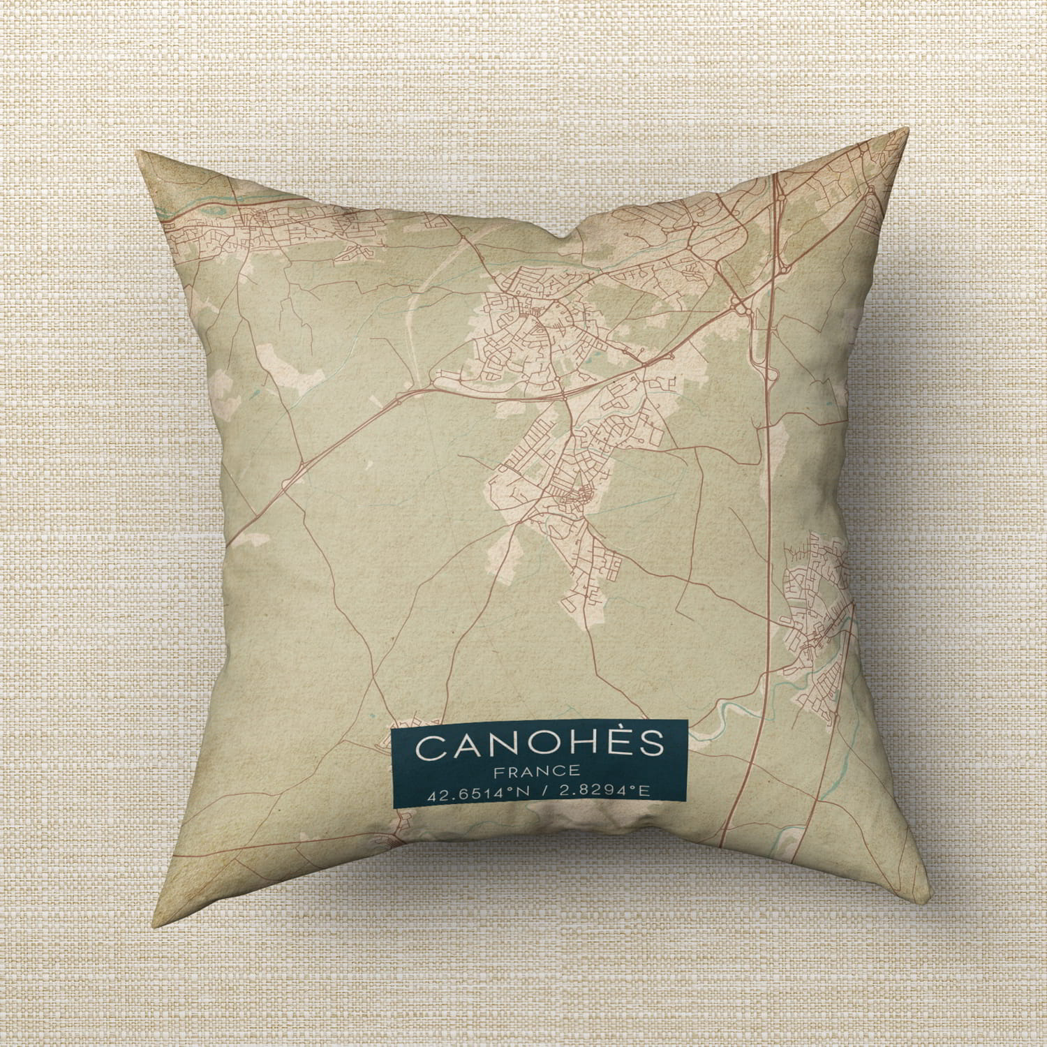 Vintage Canohes France Map Pillow, Custom Double Sided Pillow Custom
