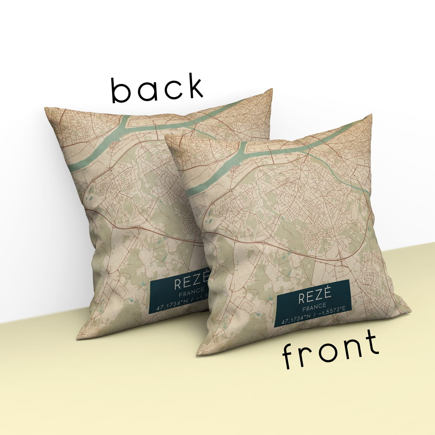 Vintage Reze France Map Pillow, Custom Double Sided Pillow Custom