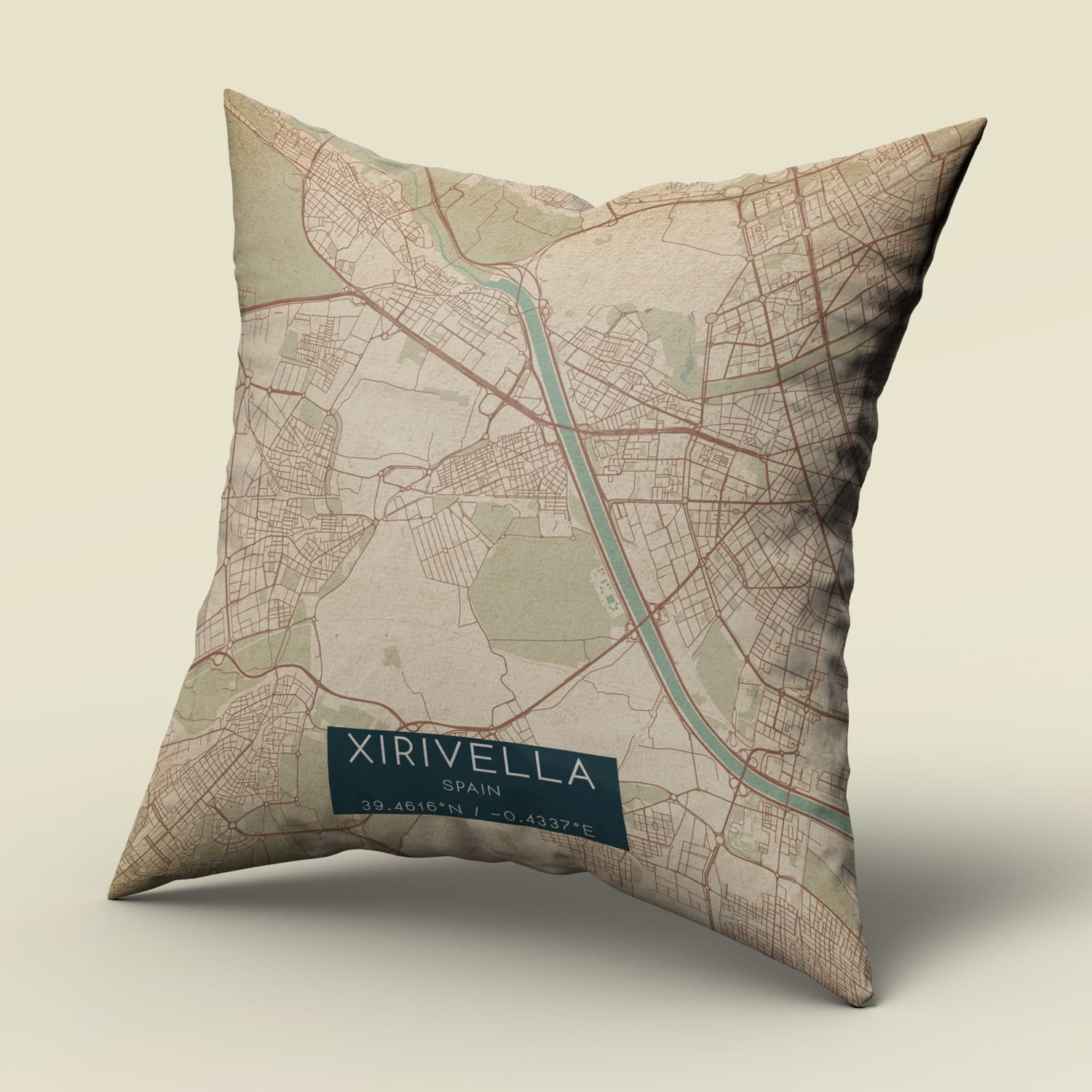 Vintage Chirivella Spain Map Pillow, Custom Double Sided Pillow