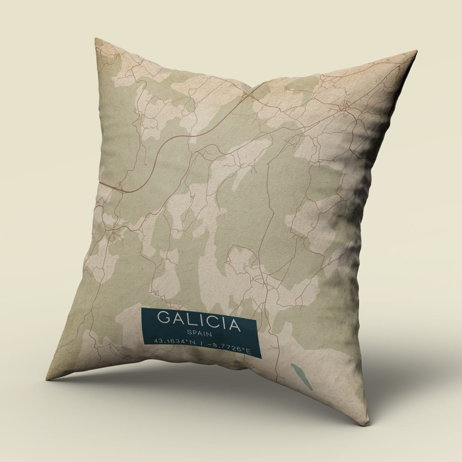 Vintage Coristanco Spain Map Pillow, Custom Double Sided Pillow