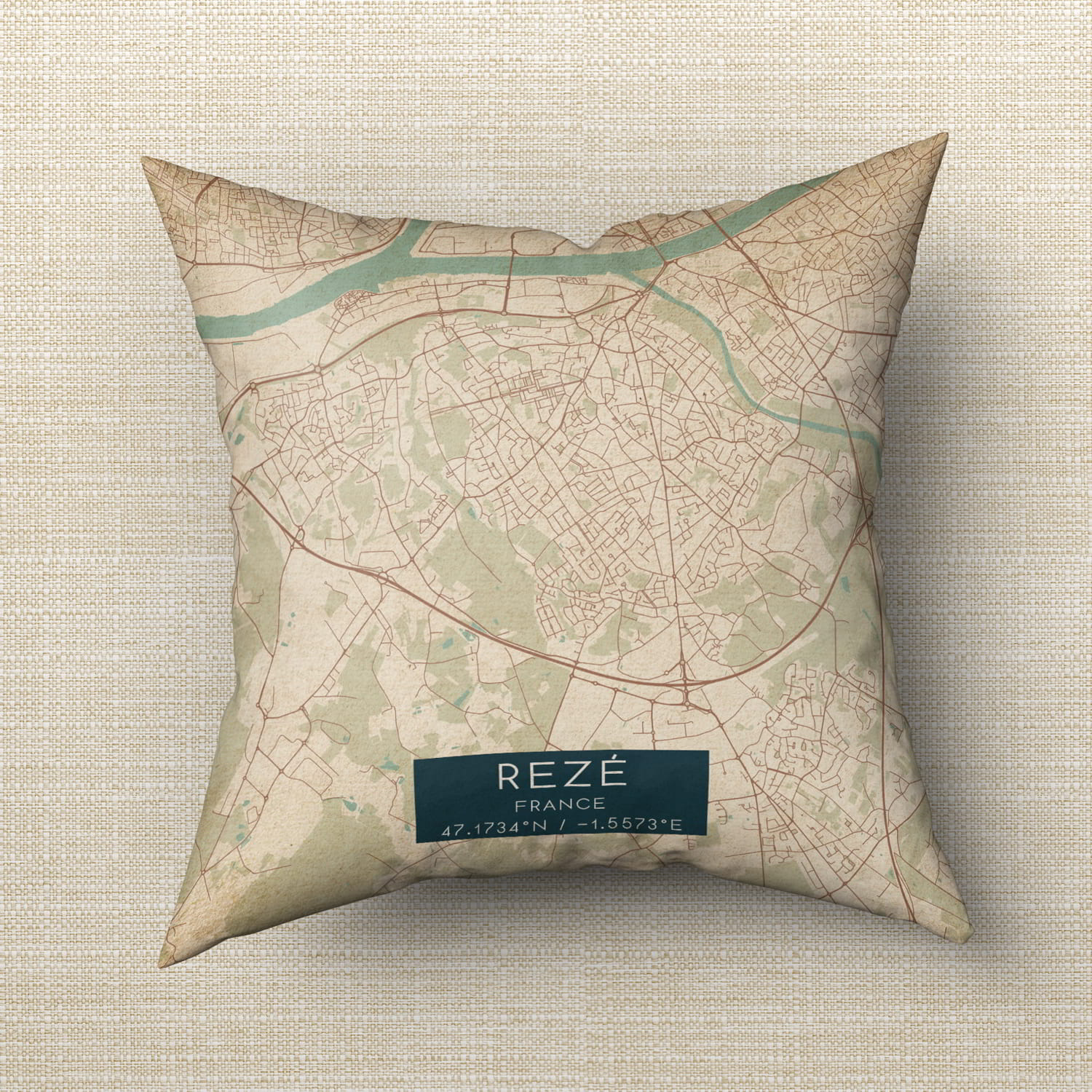 Vintage Reze France Map Pillow, Custom Double Sided Pillow Custom