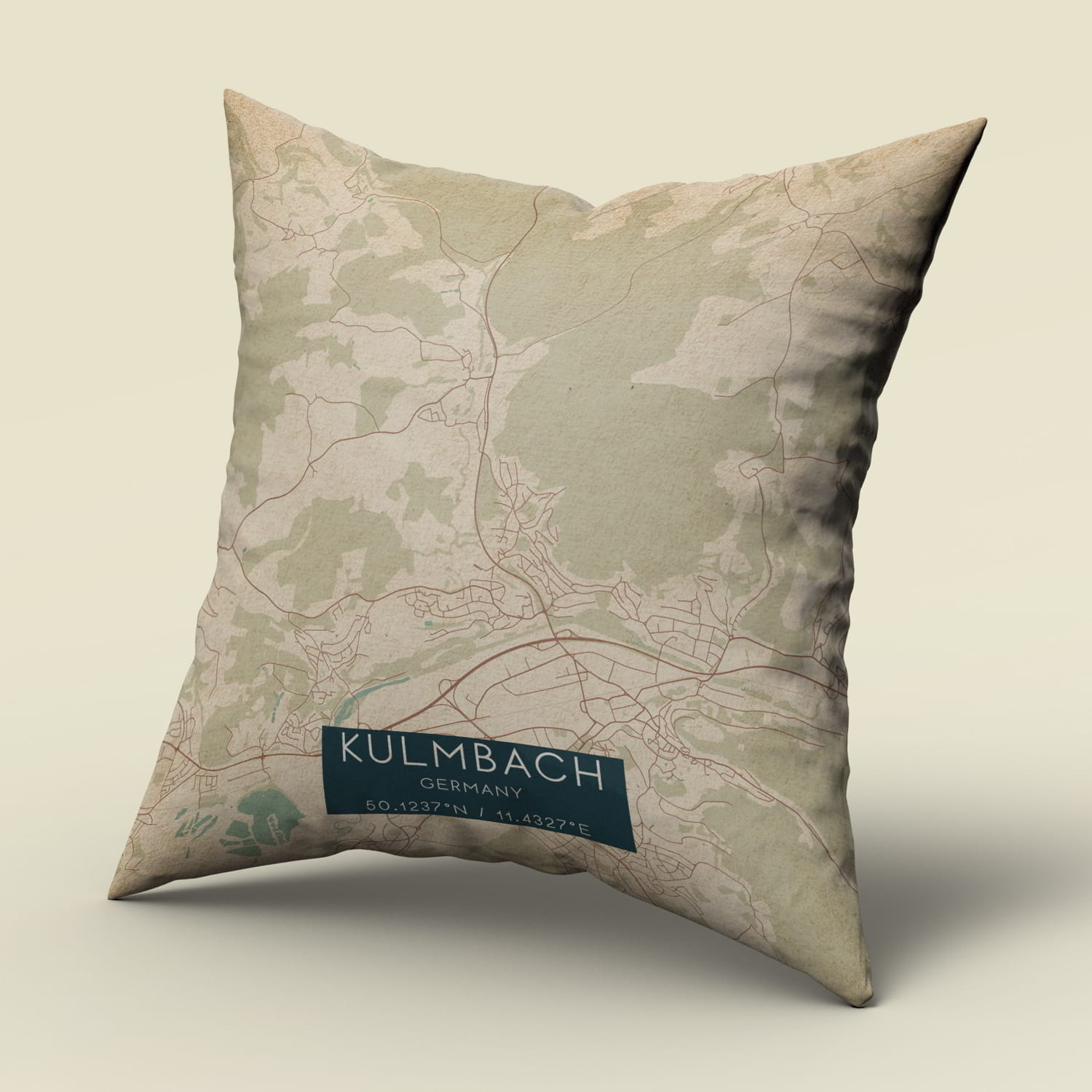 Vintage Kulmbach Germany Map Pillow, Custom Double Sided Pillow