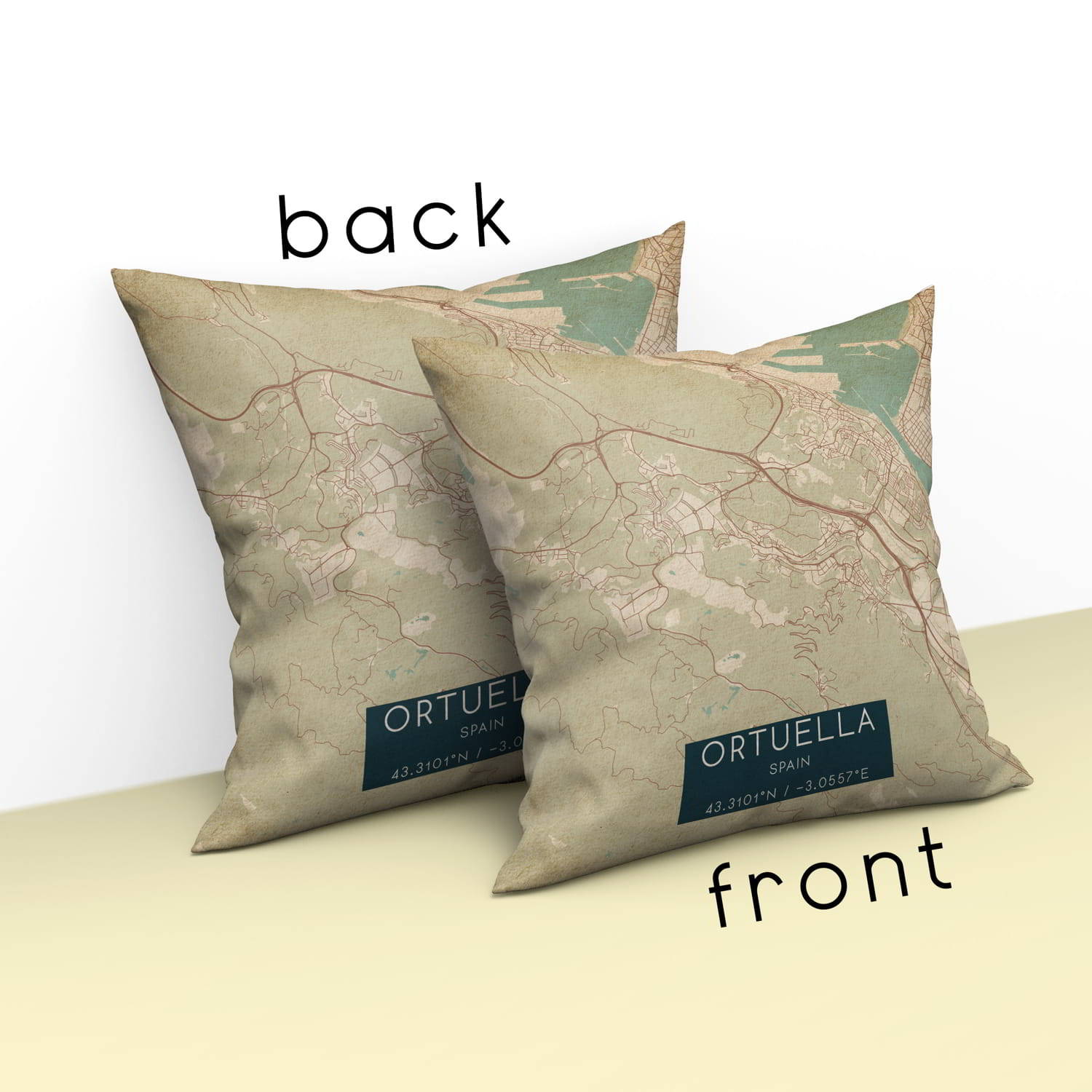 Vintage Ortuella Spain Map Pillow, Custom Double Sided Pillow Custom