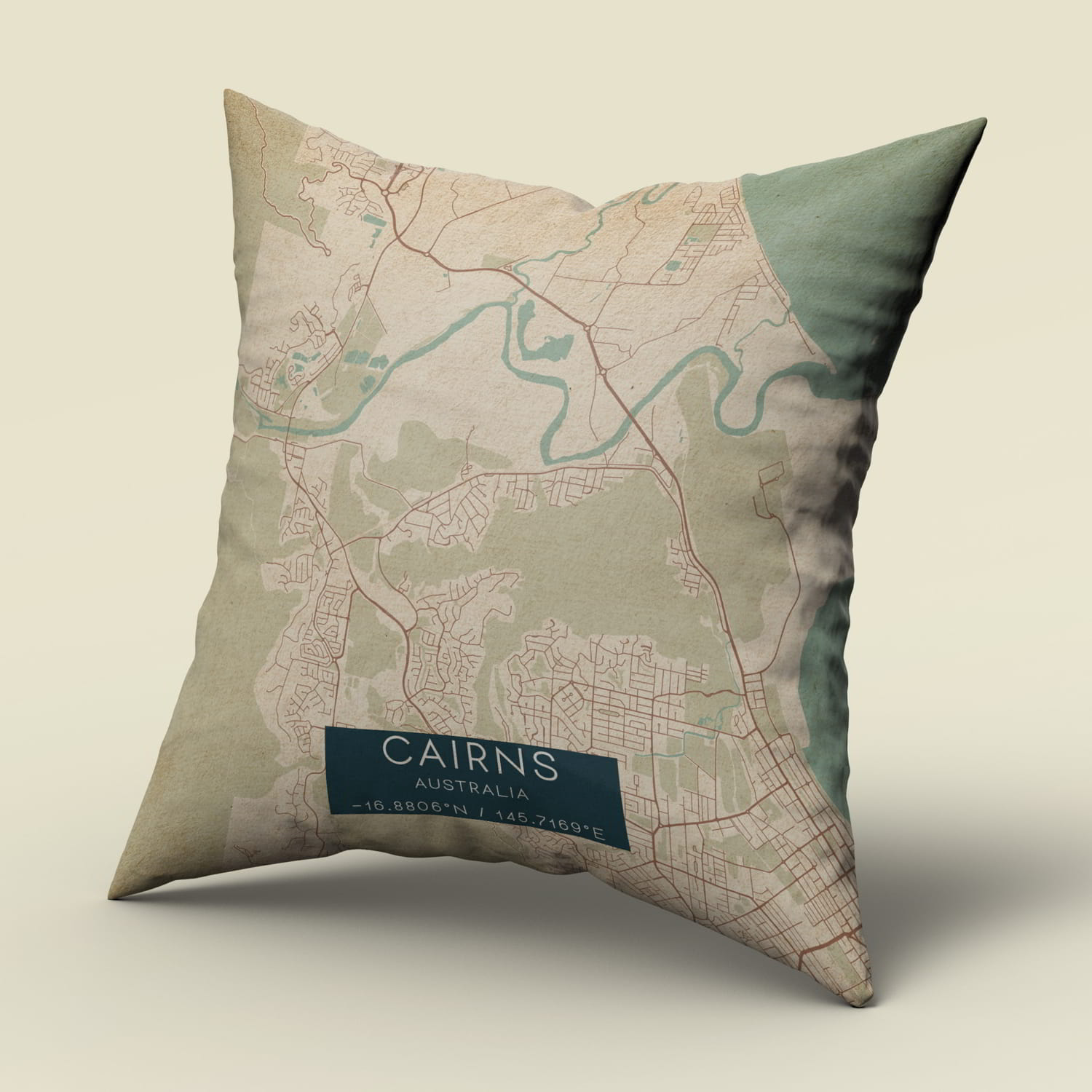 Vintage Cairns Australia Map Pillow, Custom Double Sided Pillow