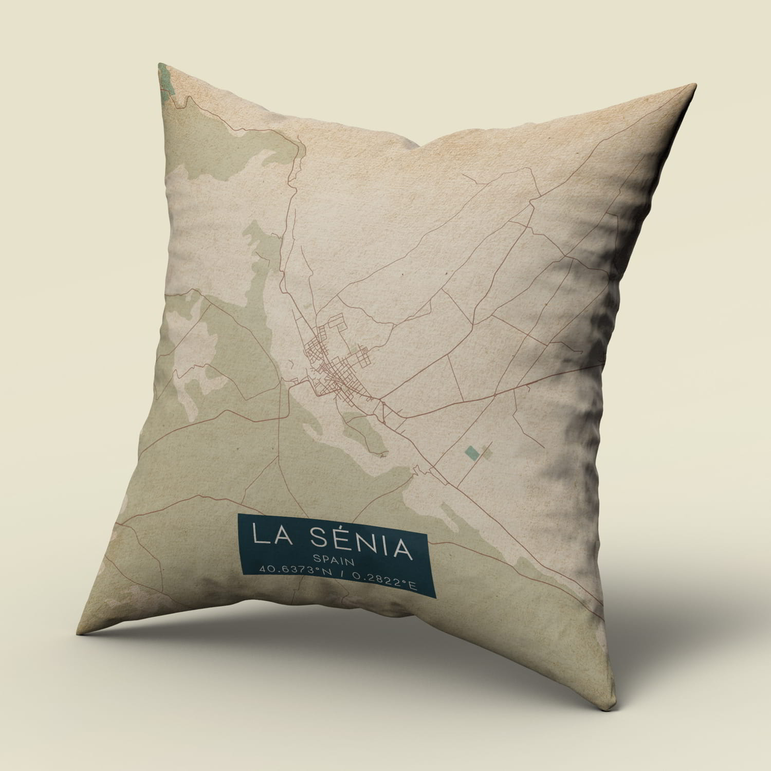 Vintage La Cenia Spain Map Pillow, Custom Double Sided Pillow Custom