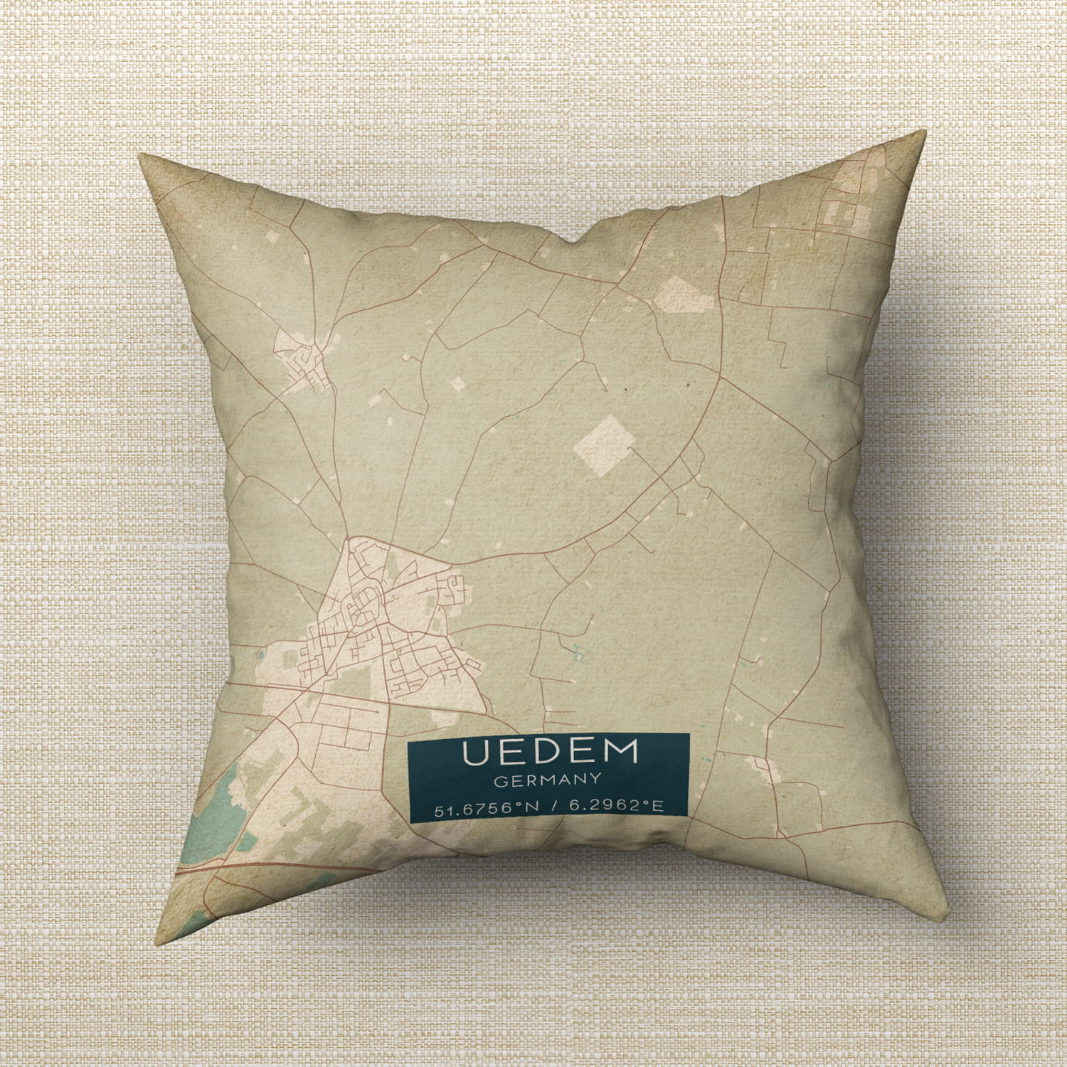 Uedem Map Vintage Uedem Germany Map Pillow, Custom Double Sided Pillow - Custom ...