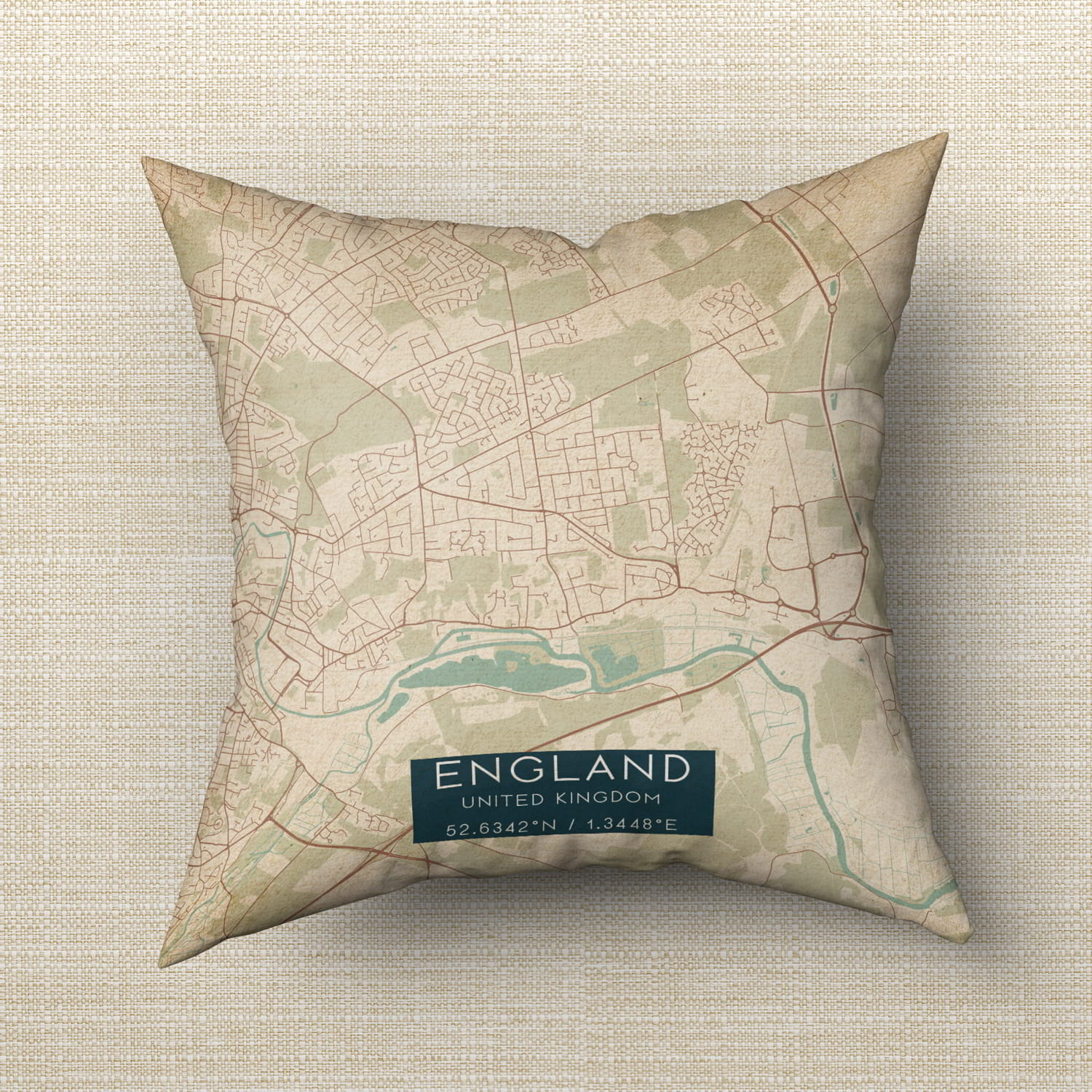 Vintage Thorpe Saint Andrew United Kingdom Map Pillow, Custom Double