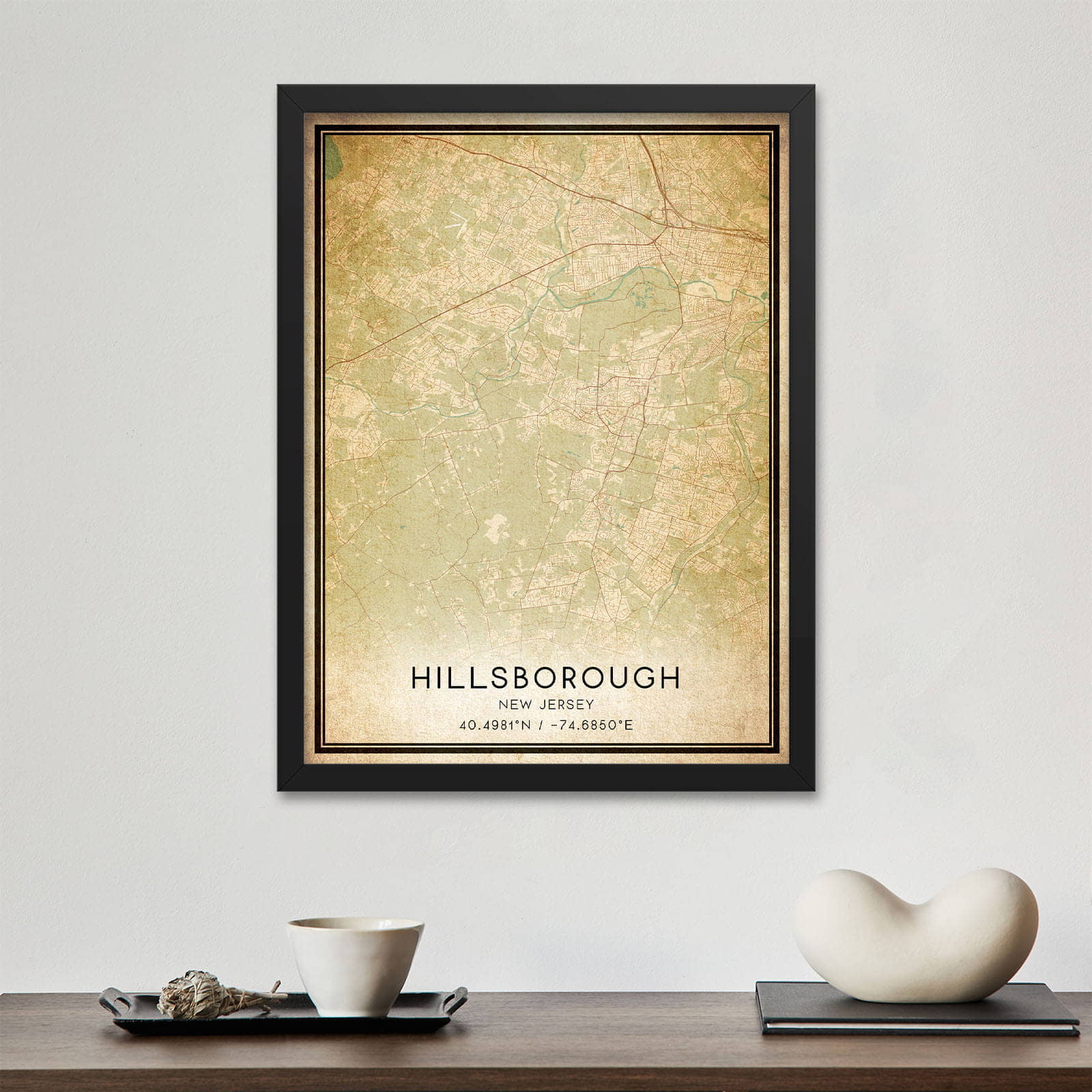  Vintage Hillsborough New Jersey Map Poster, Modern Home Decor Wall Art Print 