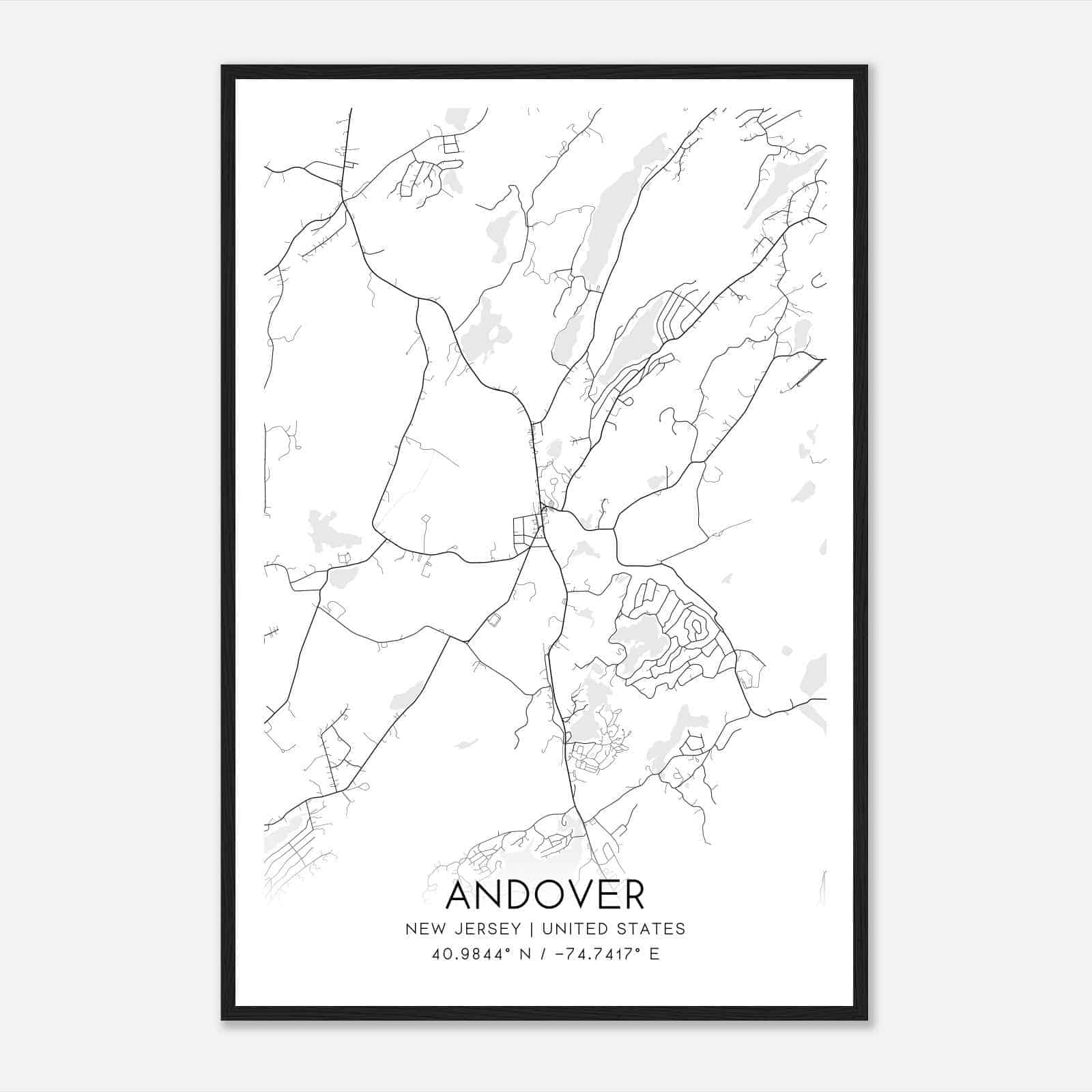 Andover New Jersey Map Poster, Modern Home Decor Wall Art Print