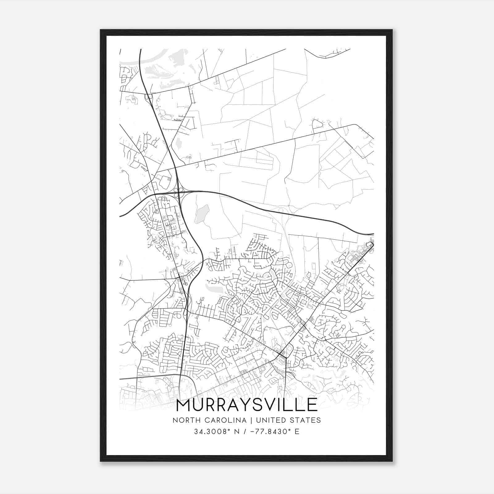 Murraysville North Carolina Map Poster, Modern Home Decor Wall Art Print