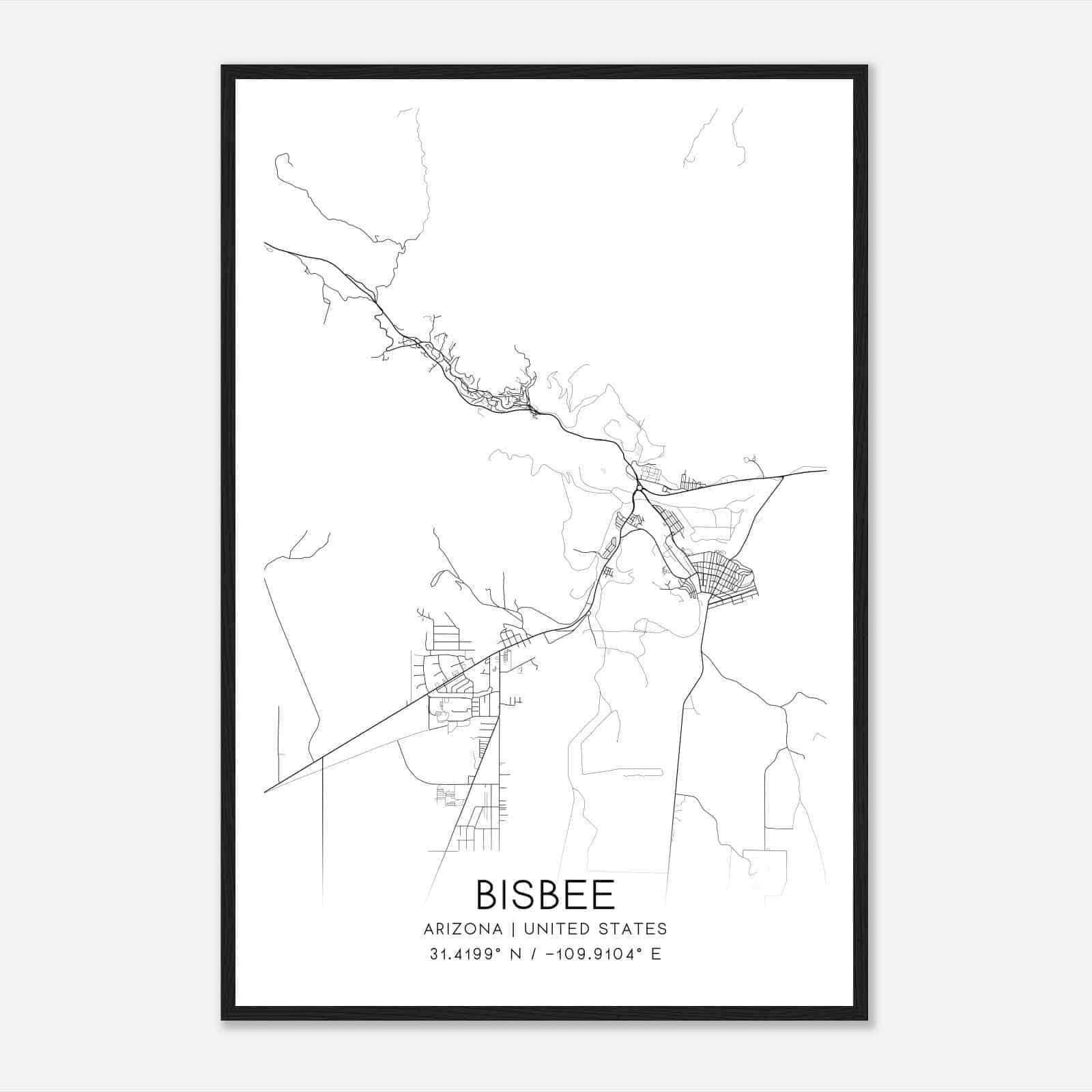 Bisbee Arizona Map Poster, Modern Home Decor Wall Art Print