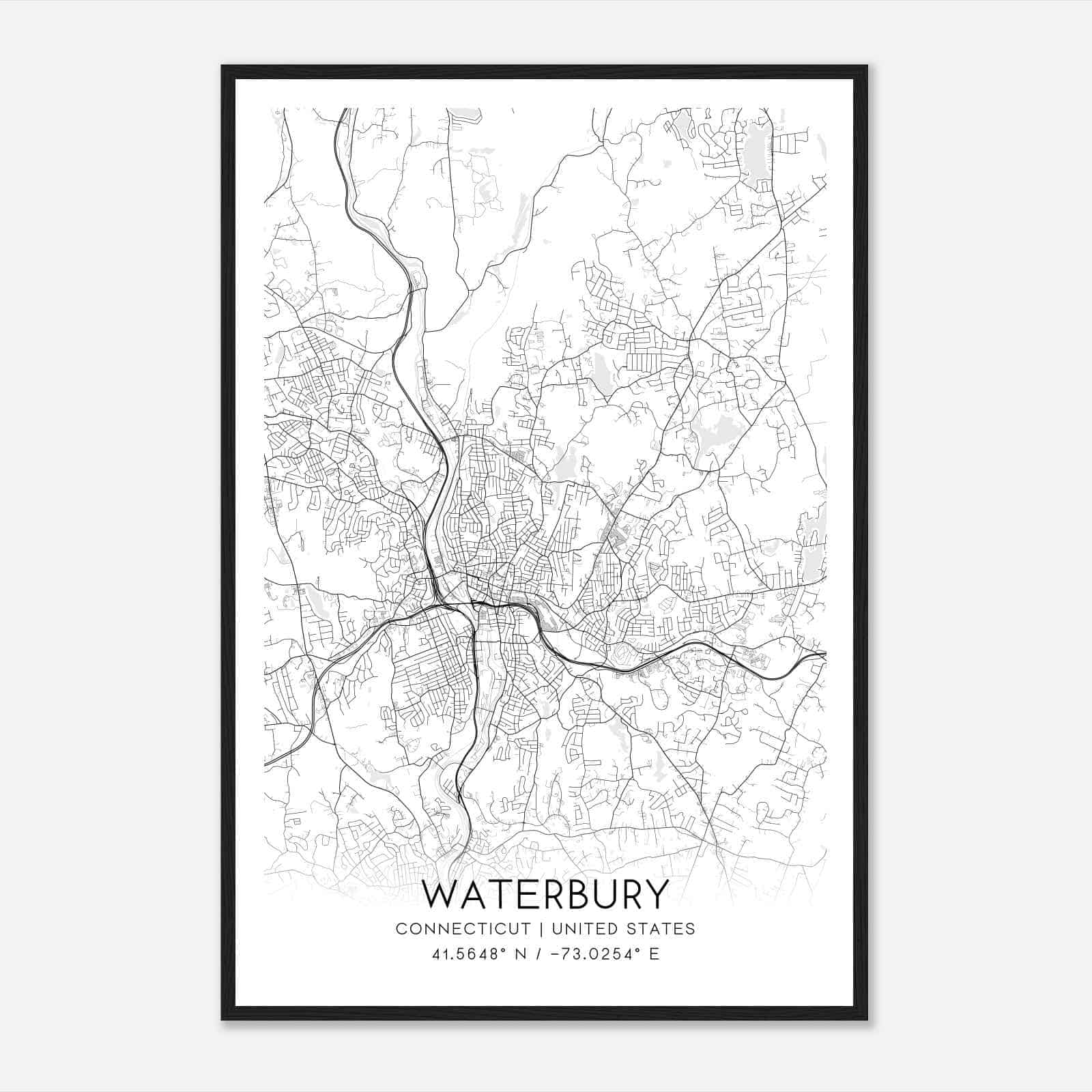 Waterbury Connecticut Map Poster, Modern Home Decor Wall Art Print