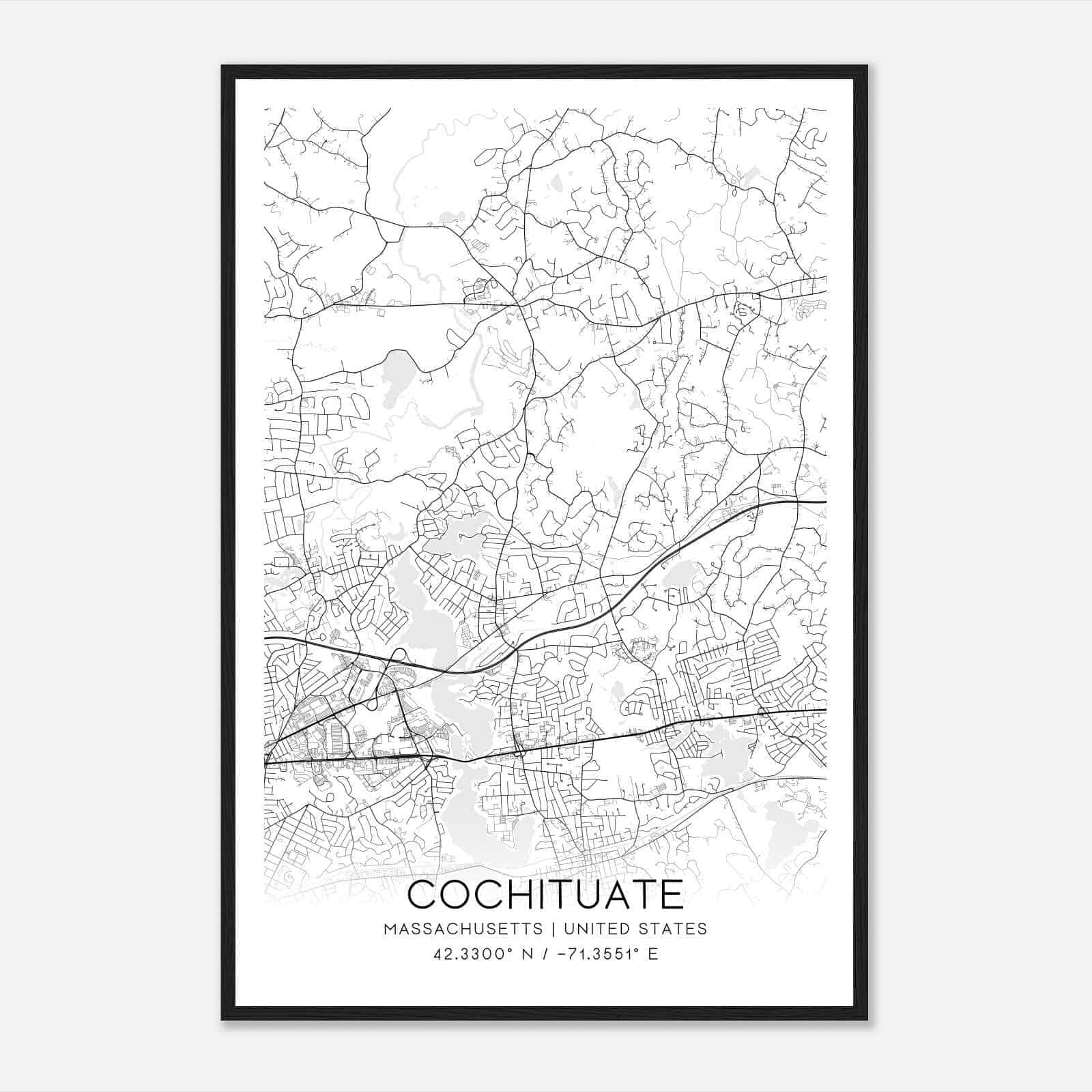 Cochituate Massachusetts Map Poster, Modern Home Decor Wall Art Print