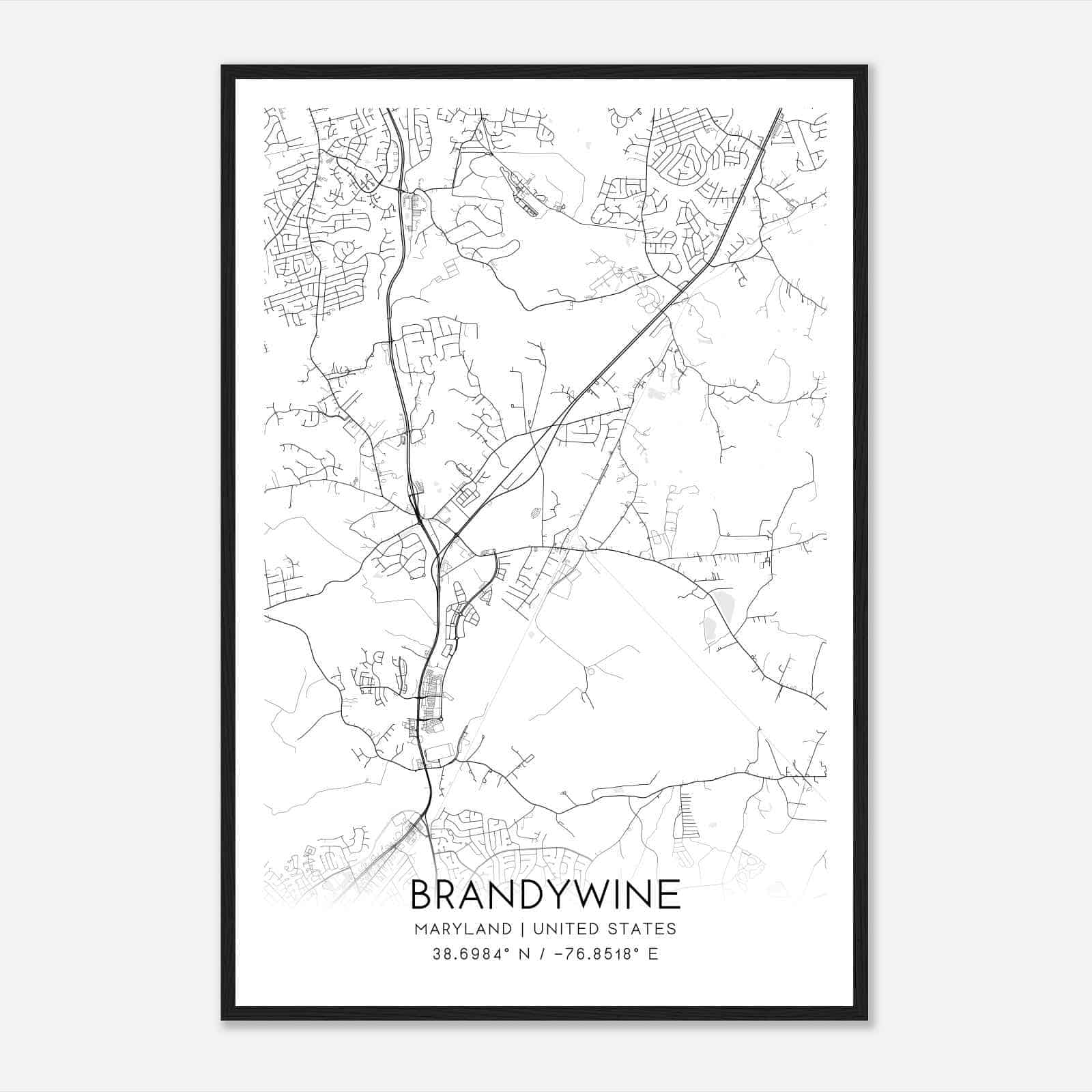 Brandywine Maryland Map Poster, Modern Home Decor Wall Art Print