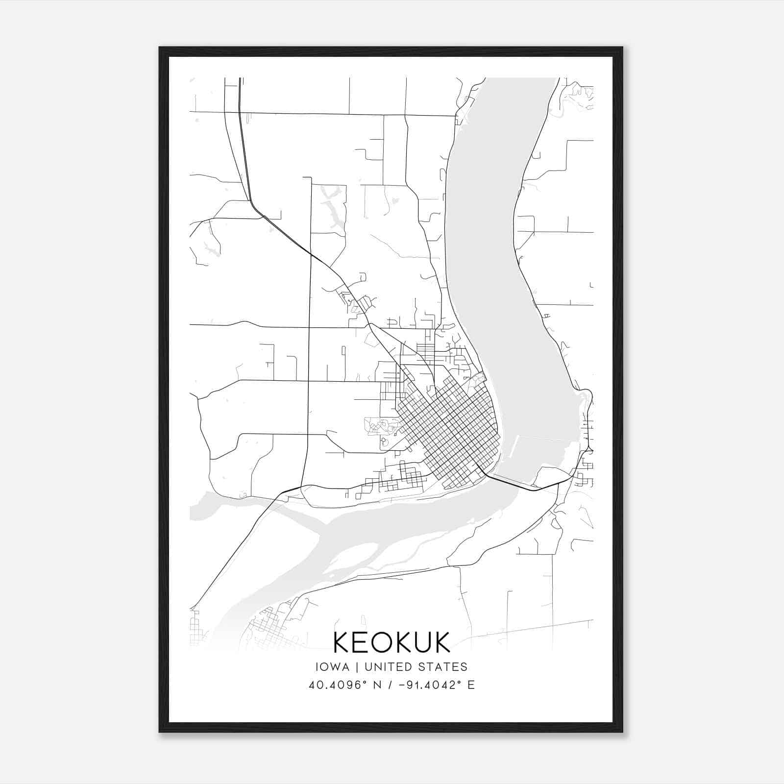 Keokuk Iowa Map Poster, Modern Home Decor Wall Art Print
