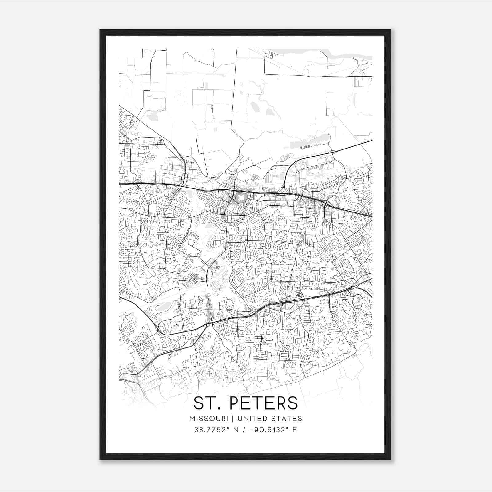 St. Peters Missouri Map Poster, Modern Home Decor Wall Art Print