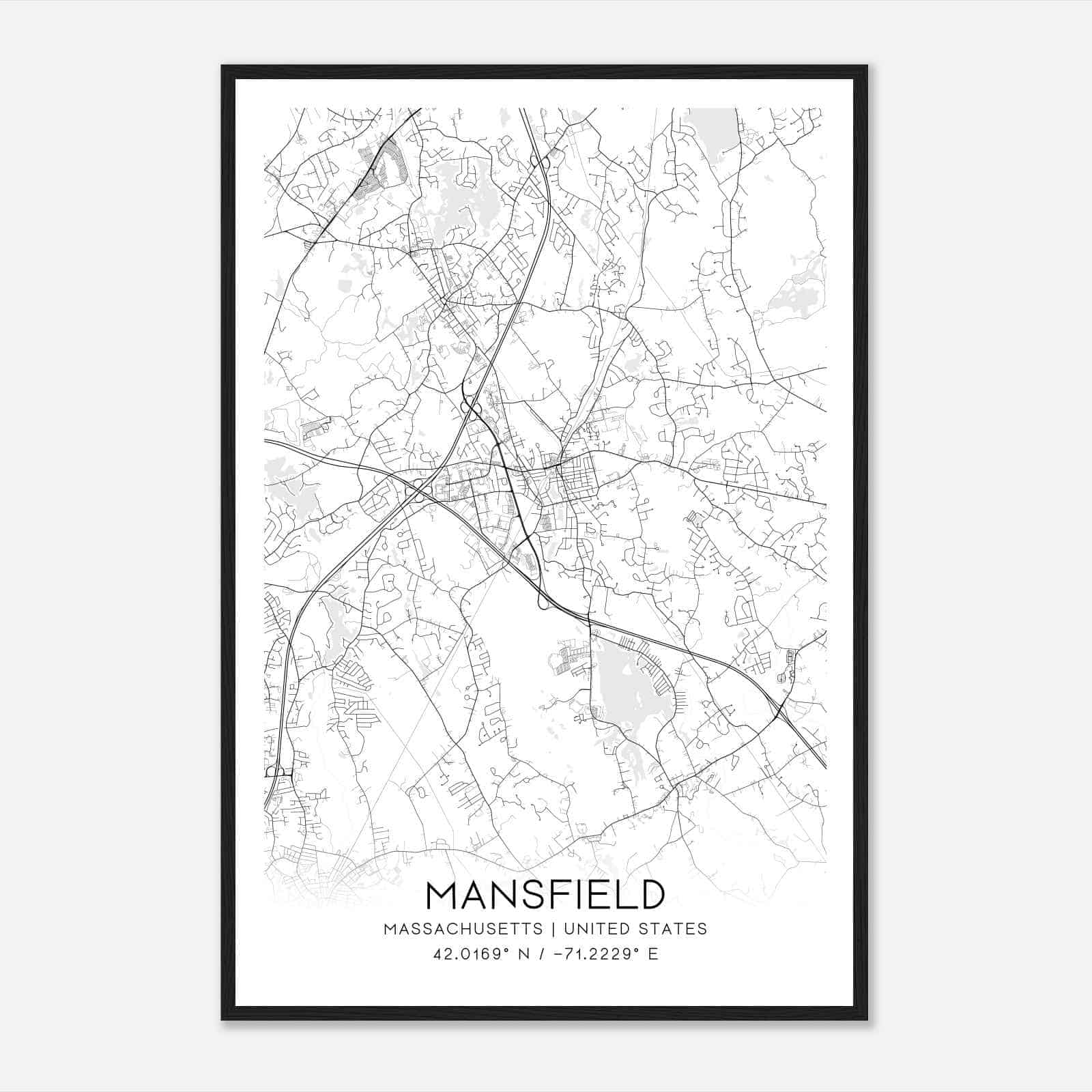 Mansfield Massachusetts Map Poster, Modern Home Decor Wall Art Print
