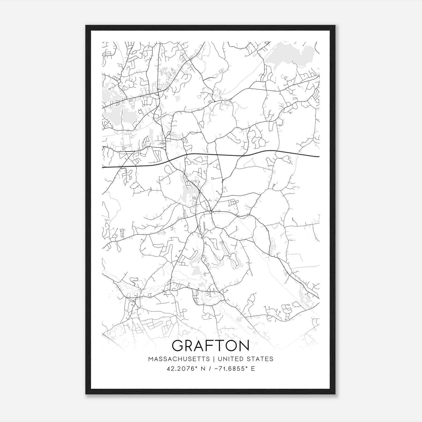 Grafton Massachusetts Map Poster, Modern Home Decor Wall Art Print