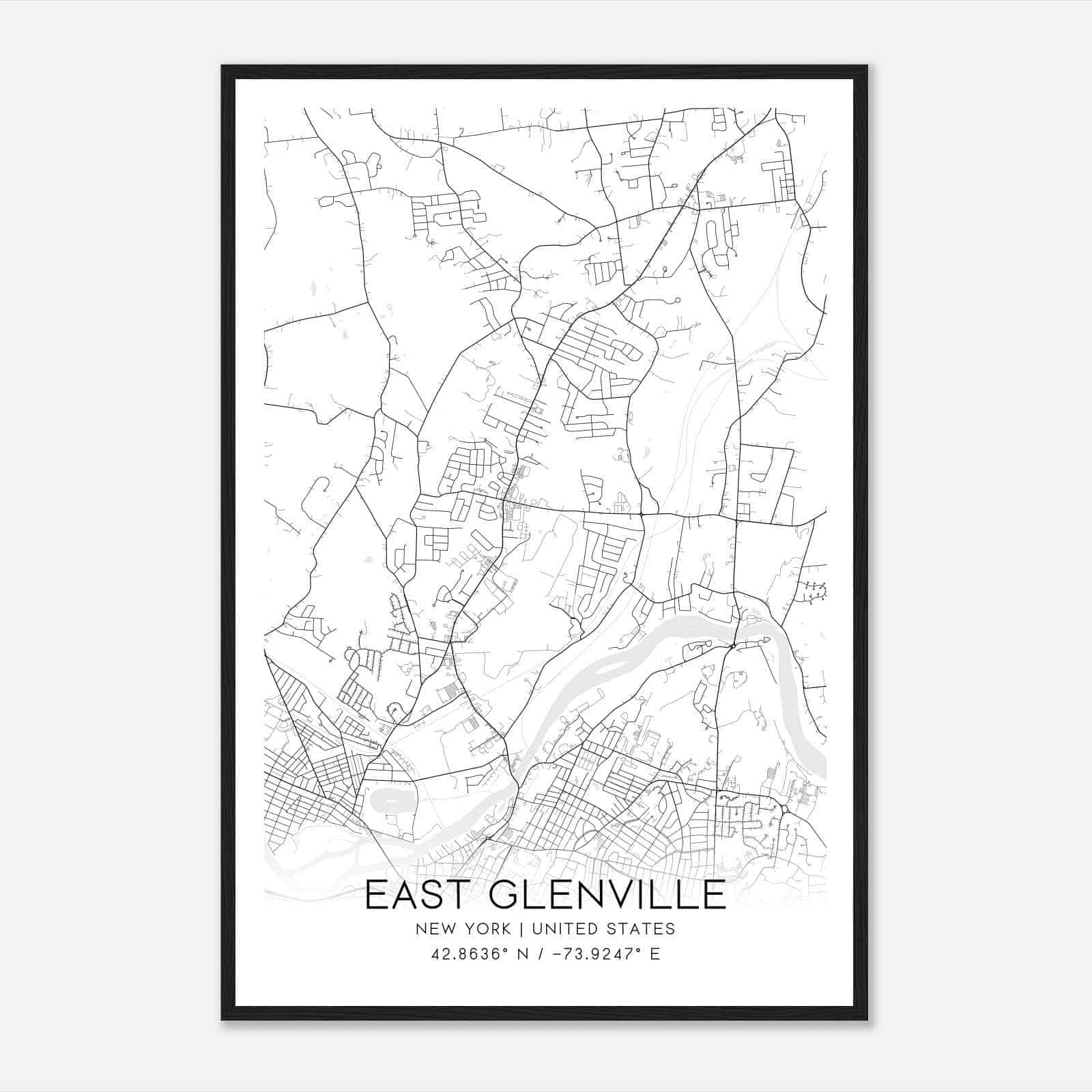 East Glenville New York Map Poster, Modern Home Decor Wall Art Print