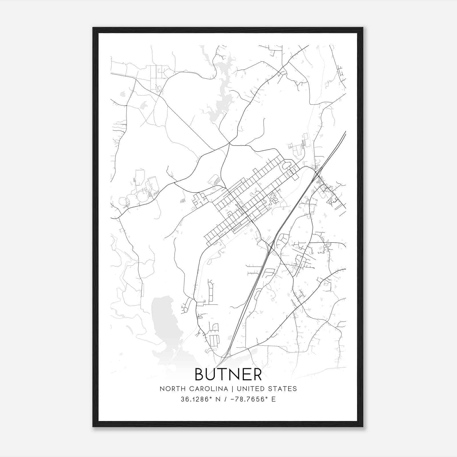 Butner North Carolina Map Poster, Modern Home Decor Wall Art Print