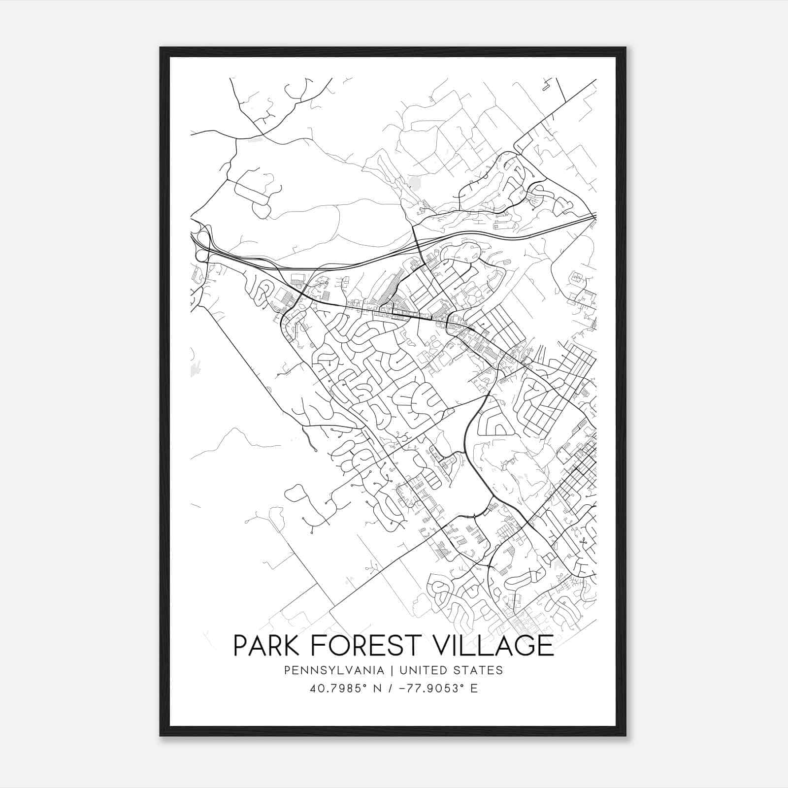 Park Forest Village Pennsylvania Map Poster, Modern Home Decor Wall Art Print
