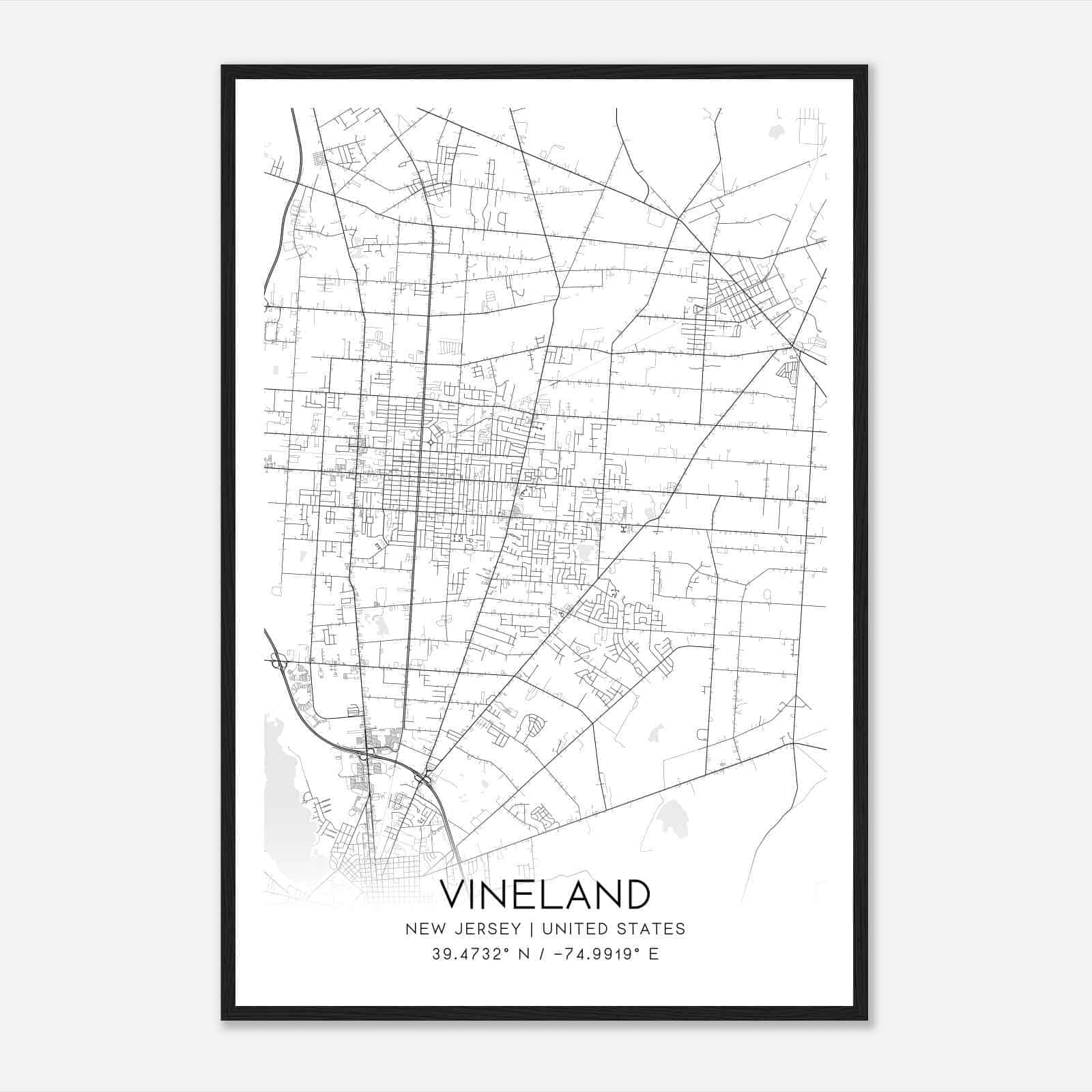 Vineland New Jersey Map Poster, Modern Home Decor Wall Art Print Vineland New Jersey Map Poster, Modern Home Decor Wall Art Print