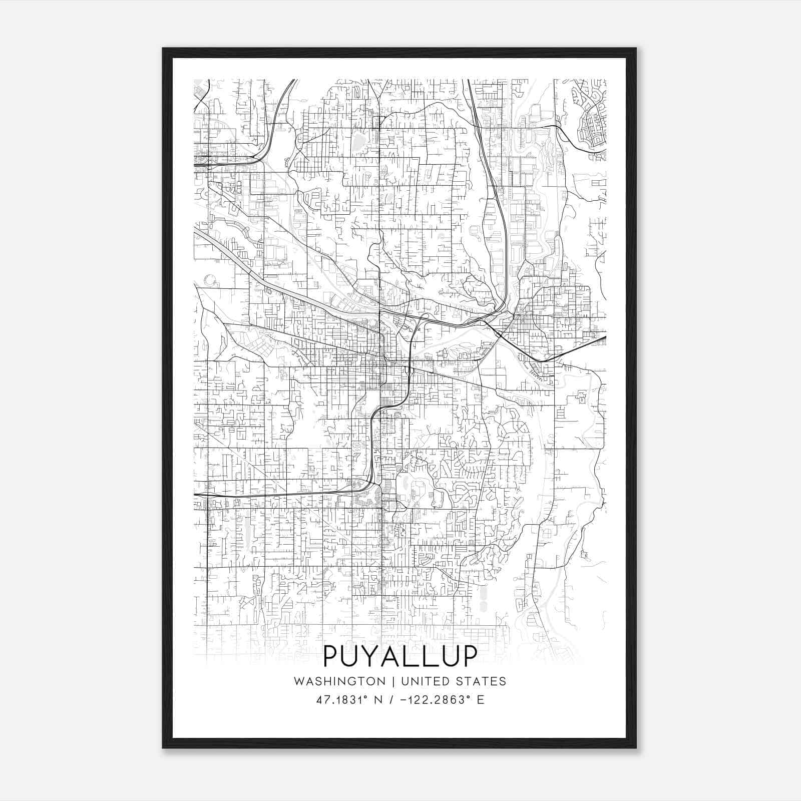 Puyallup Washington Map Poster, Modern Home Decor Wall Art Print