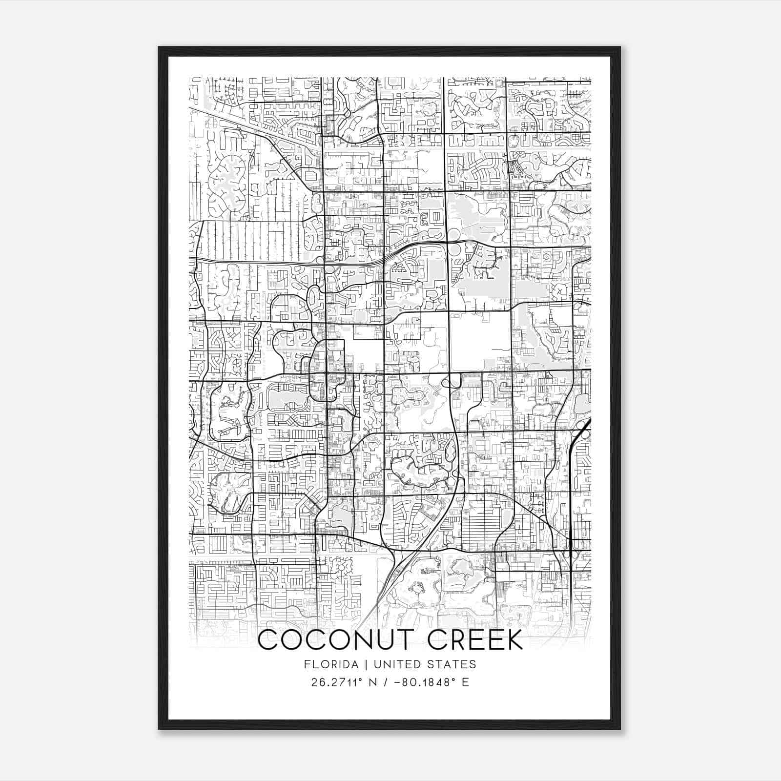 Coconut Creek Florida Map Poster, Modern Home Decor Wall Art Print