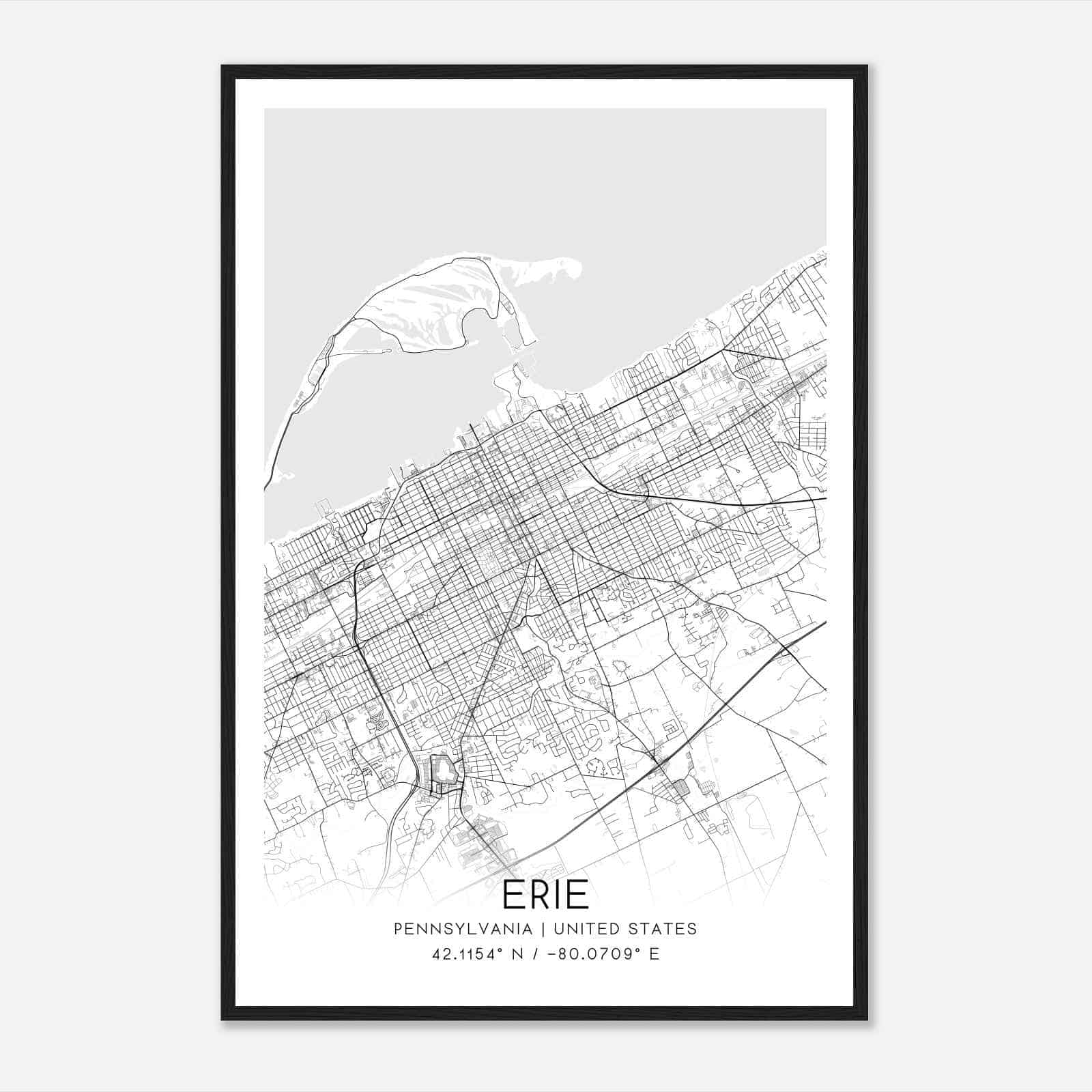 Erie Pennsylvania Map Poster, Modern Home Decor Wall Art Print