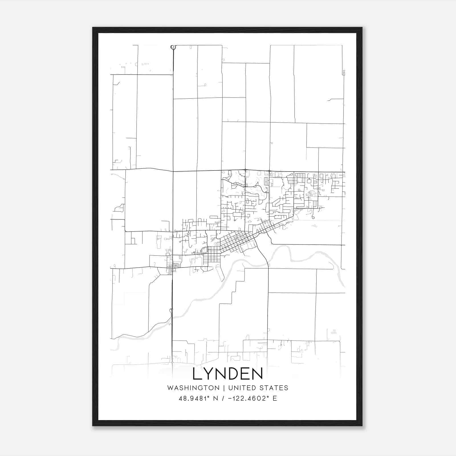 Lynden Washington Map Poster, Modern Home Decor Wall Art Print
