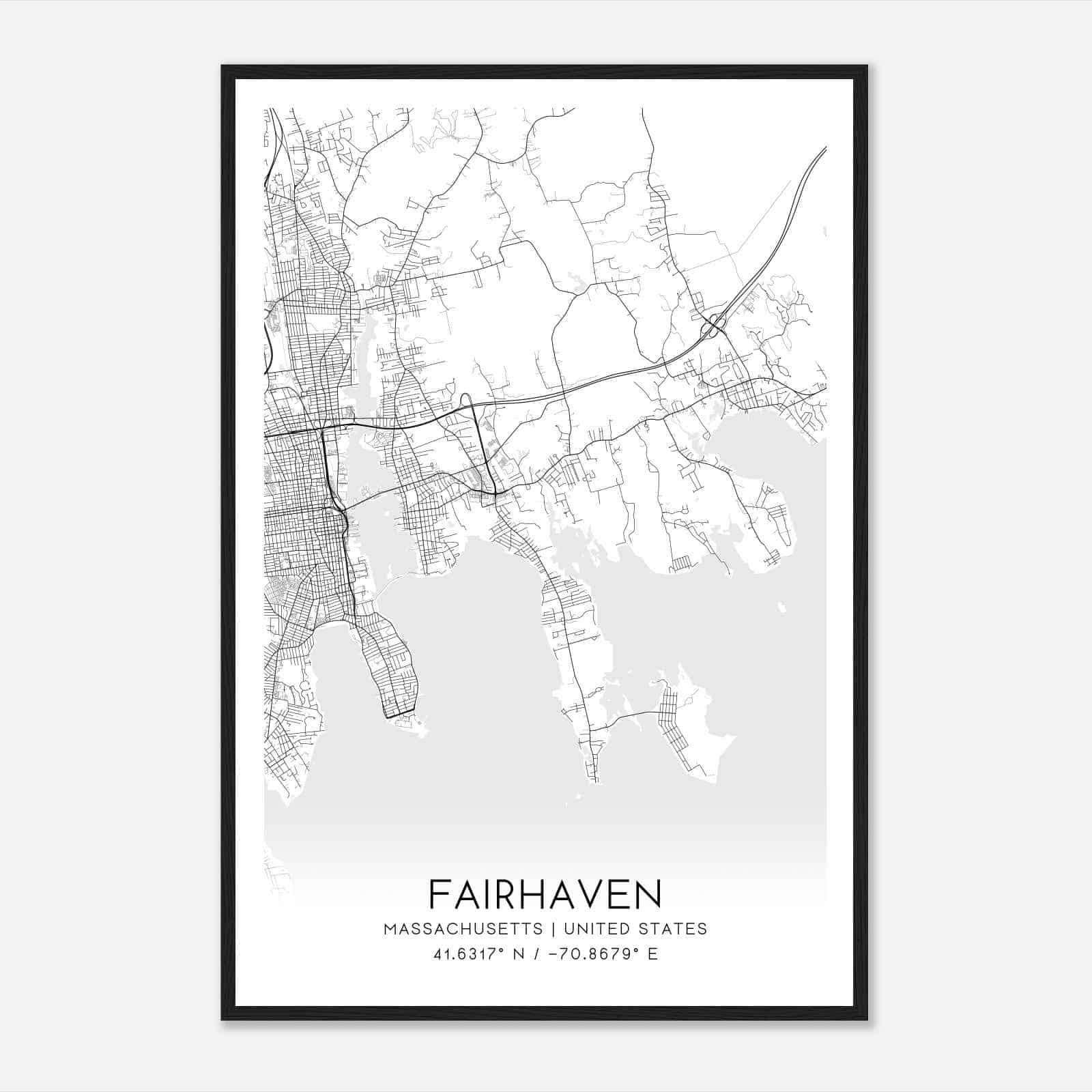 Fairhaven Massachusetts Map Poster, Modern Home Decor Wall Art Print