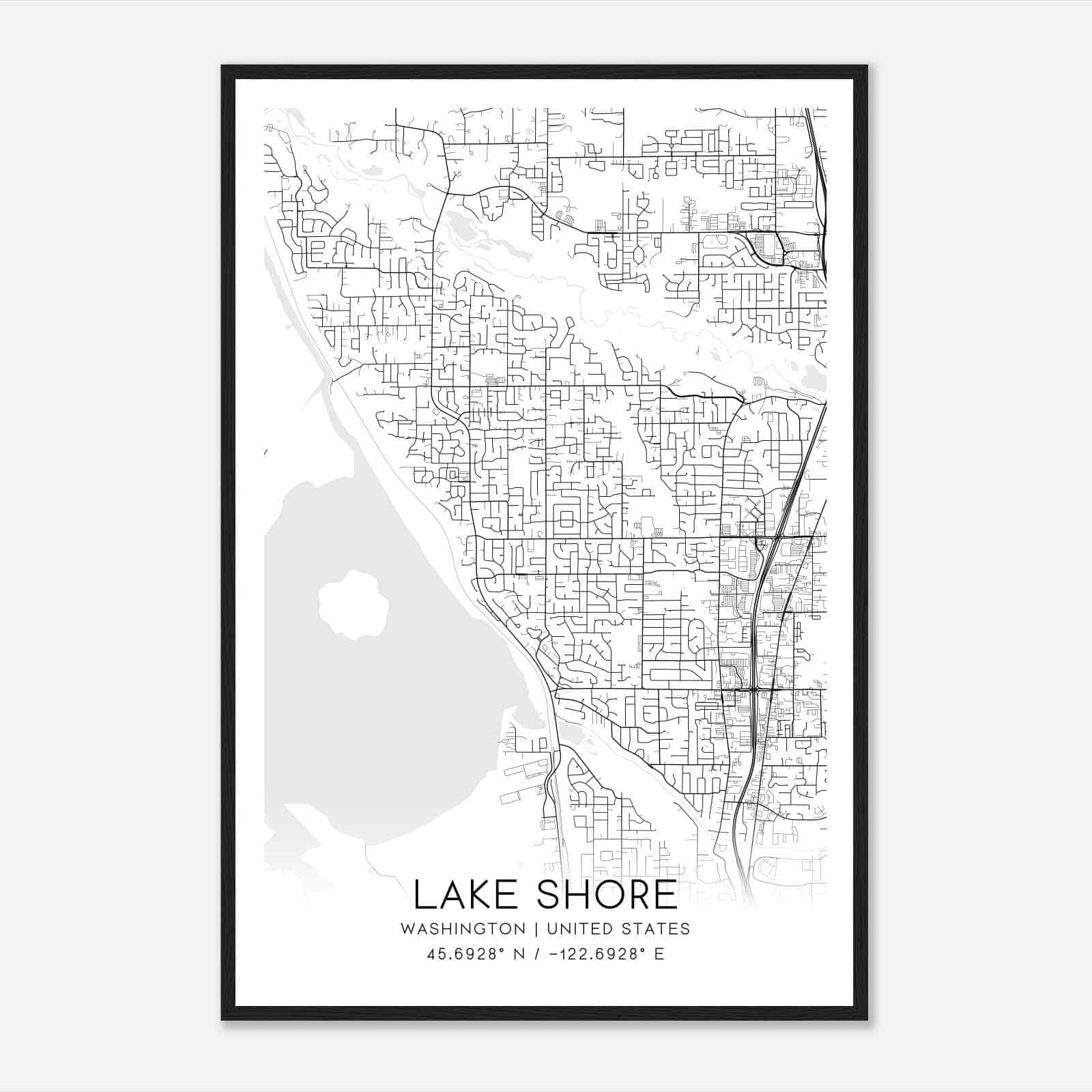 Lake Shore Washington Map Poster, Modern Home Decor Wall Art Print