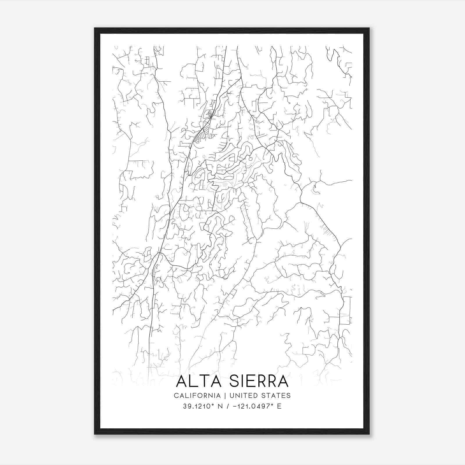 Alta Sierra California Map Poster, Modern Home Decor Wall Art Print