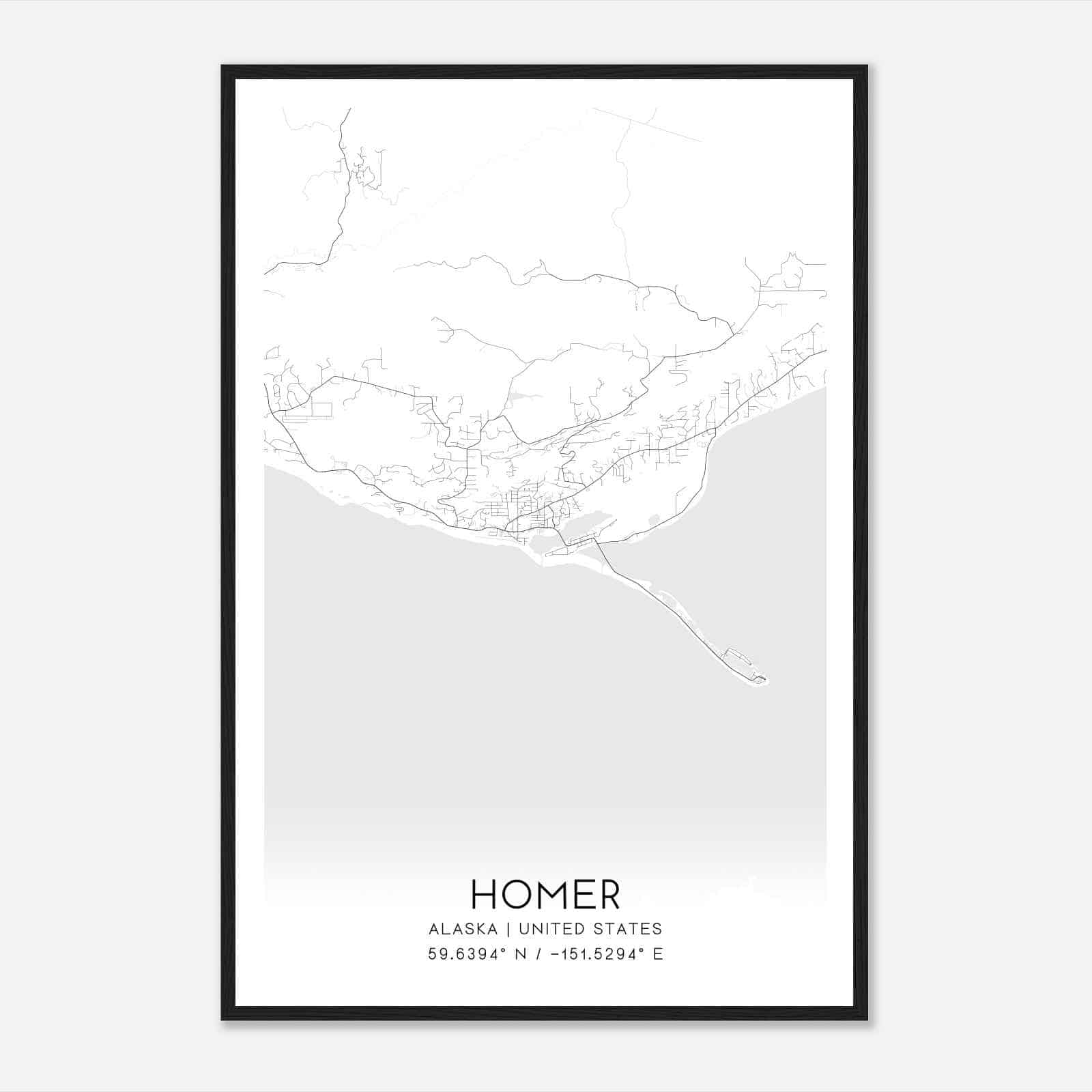Homer Alaska Map Poster, Modern Home Decor Wall Art Print