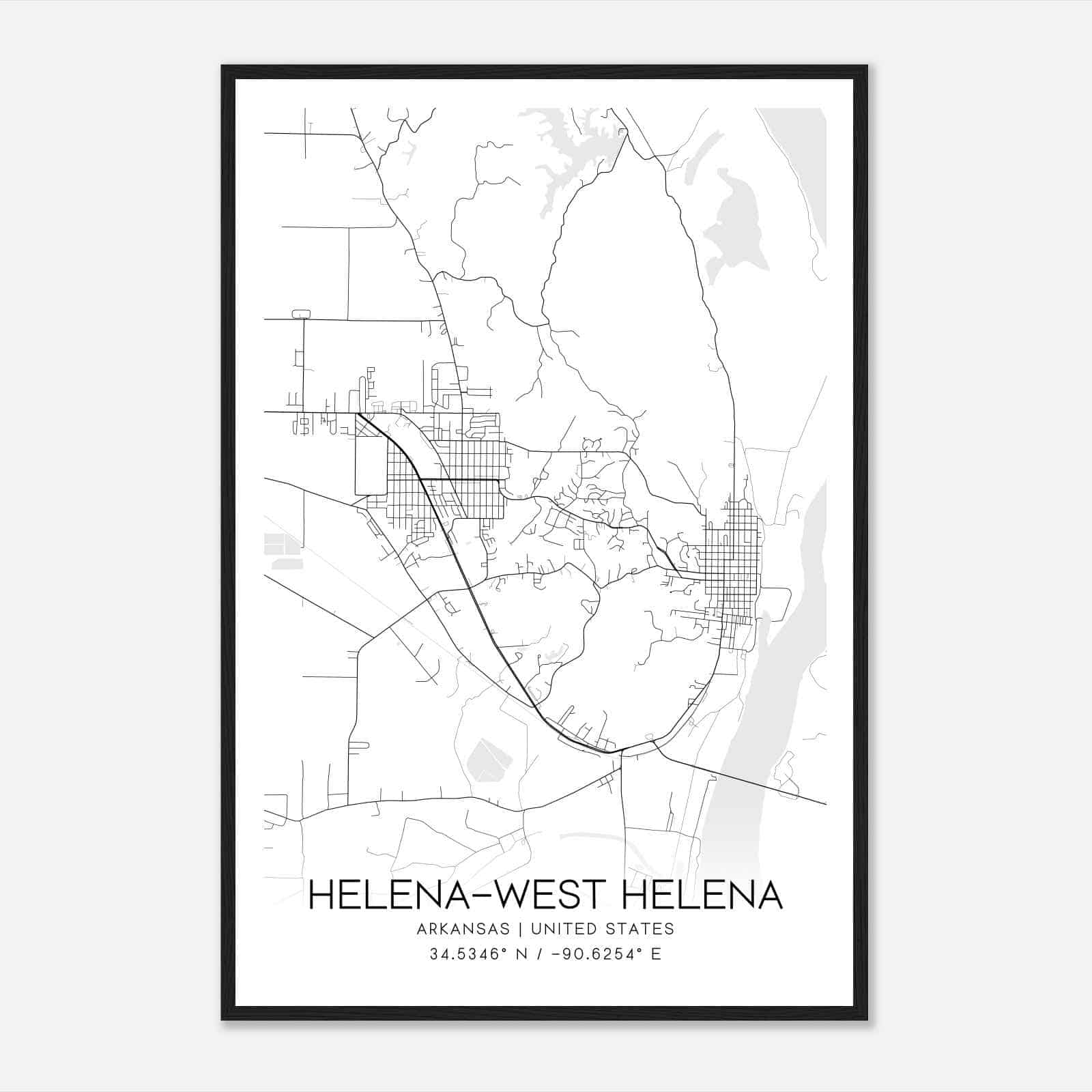 Helena-West Helena Arkansas Map Poster, Modern Home Decor Wall Art Print